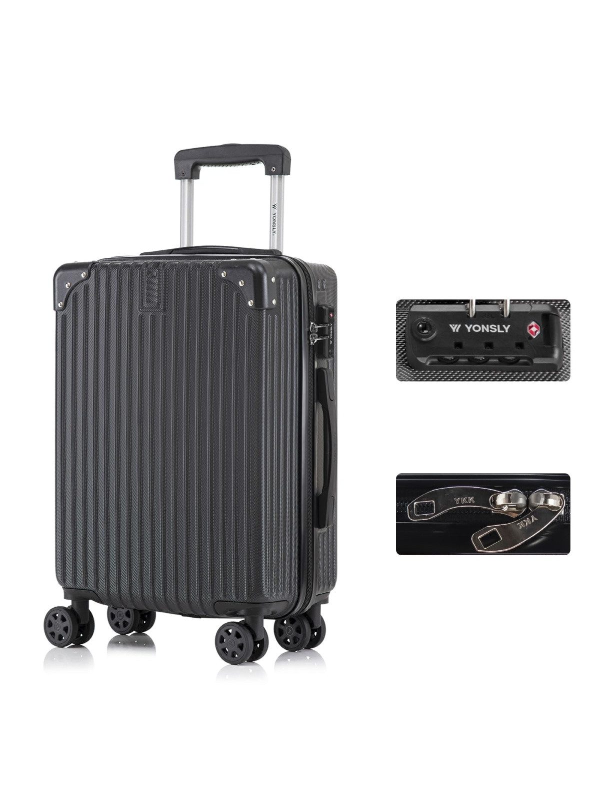YONSLY Hartschalen-Trolley Premium Reisekoffer Hartschalen-Trolley Kabinenkoffer, 4 Rollen, TSA-Schloss, YKK-Reißverschluss, austauschbare Rollen und Griffe