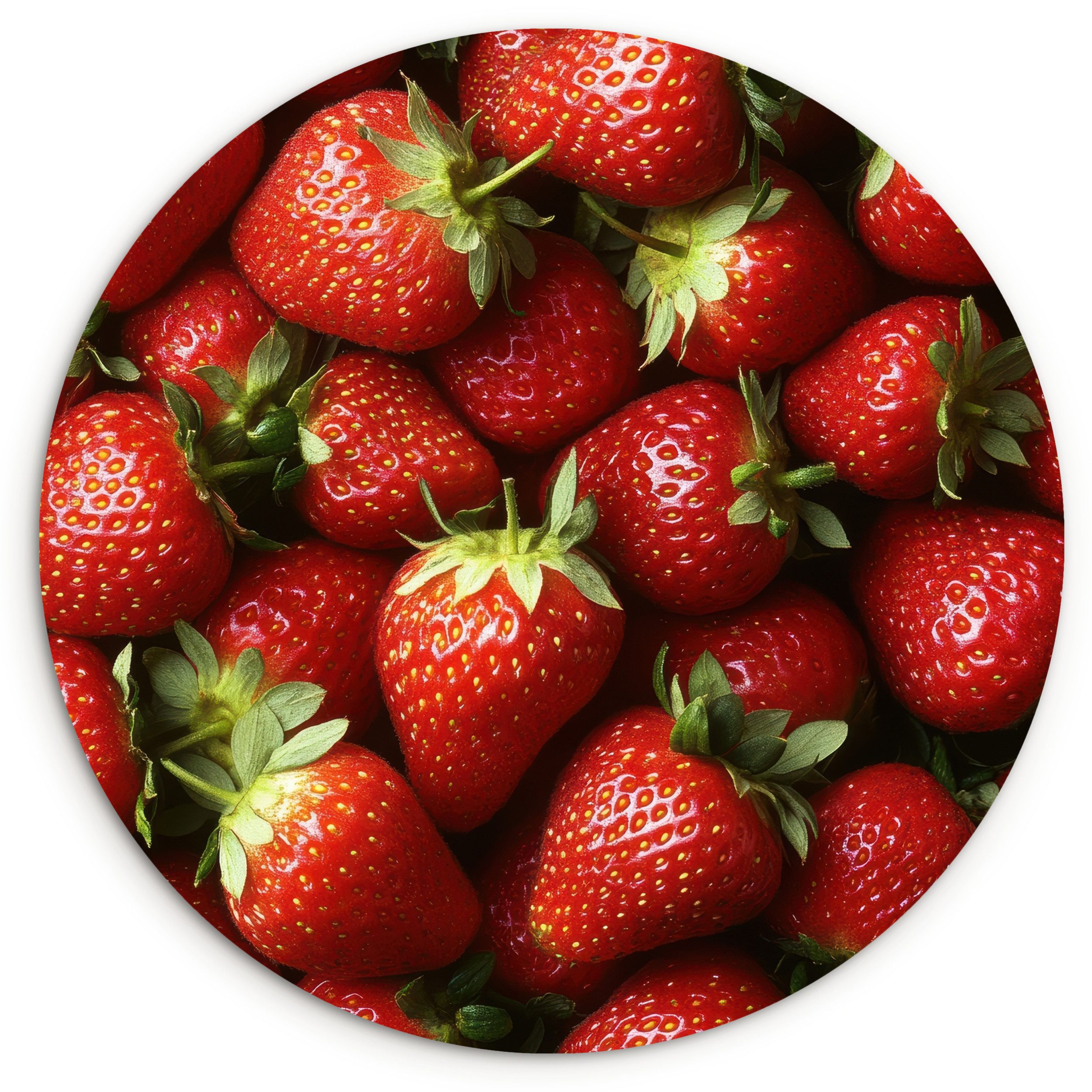 MuchoWow Gemälde Erdbeere - Obst - Rot, Fotodruck (1 St), Kreis Wanddekoration, Rundes Wandbild, 30x30 cm