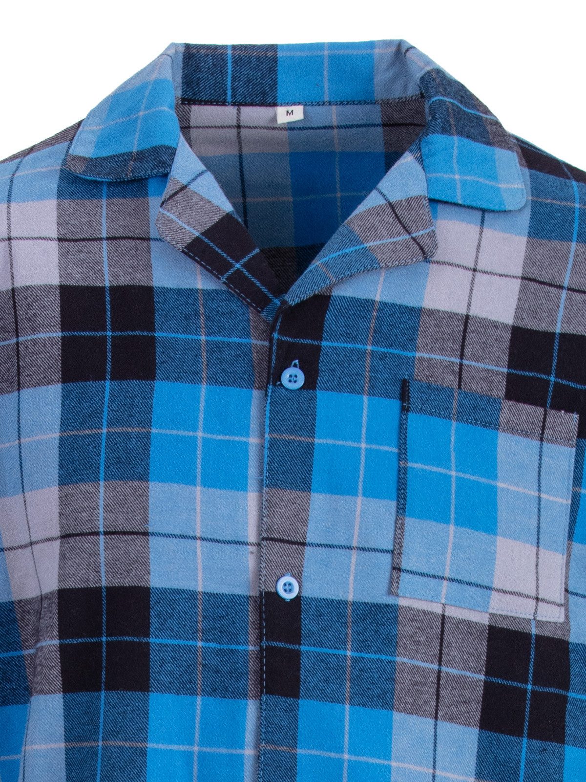 Henry Terre Pyjama Kent Langarm - Karo Look Hemdkragen durchgeknöpft Tartan Holzfäller – Bild 4 von 5