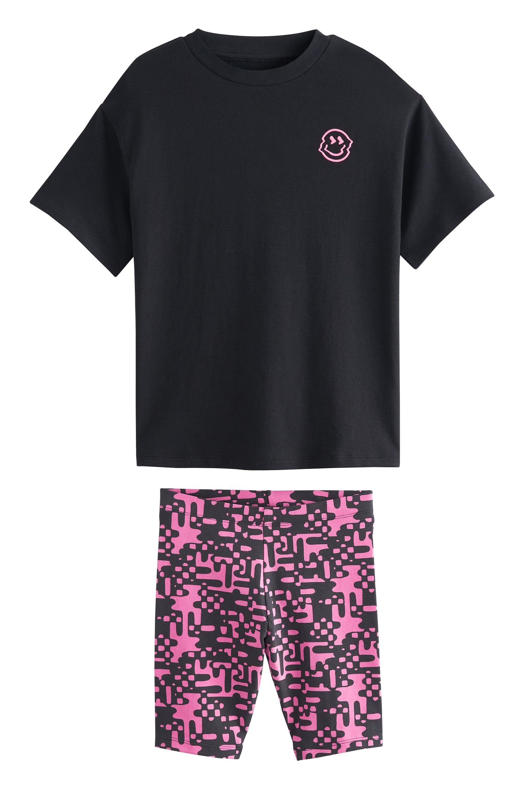 Next T-Shirt & Shorts T-Shirt und Radlershorts mit Glitch/Smile-Print (2-tlg)