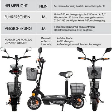 Rolektro E-Mofaroller E-Joy 20, Schwarz, 36V-12AH Blei-Gel Akku, 500 Watt, 20 km/h