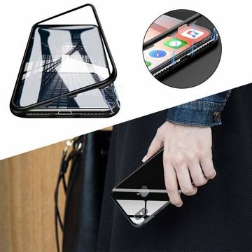 cofi1453 Smartphone-Hülle 360° Magnet Full Slim Metall Case Schutz Tasche Handyhülle mit Panzerglas Vorderseite und Rückseite Schwarz für Samsung Galaxy A12 (A125F)