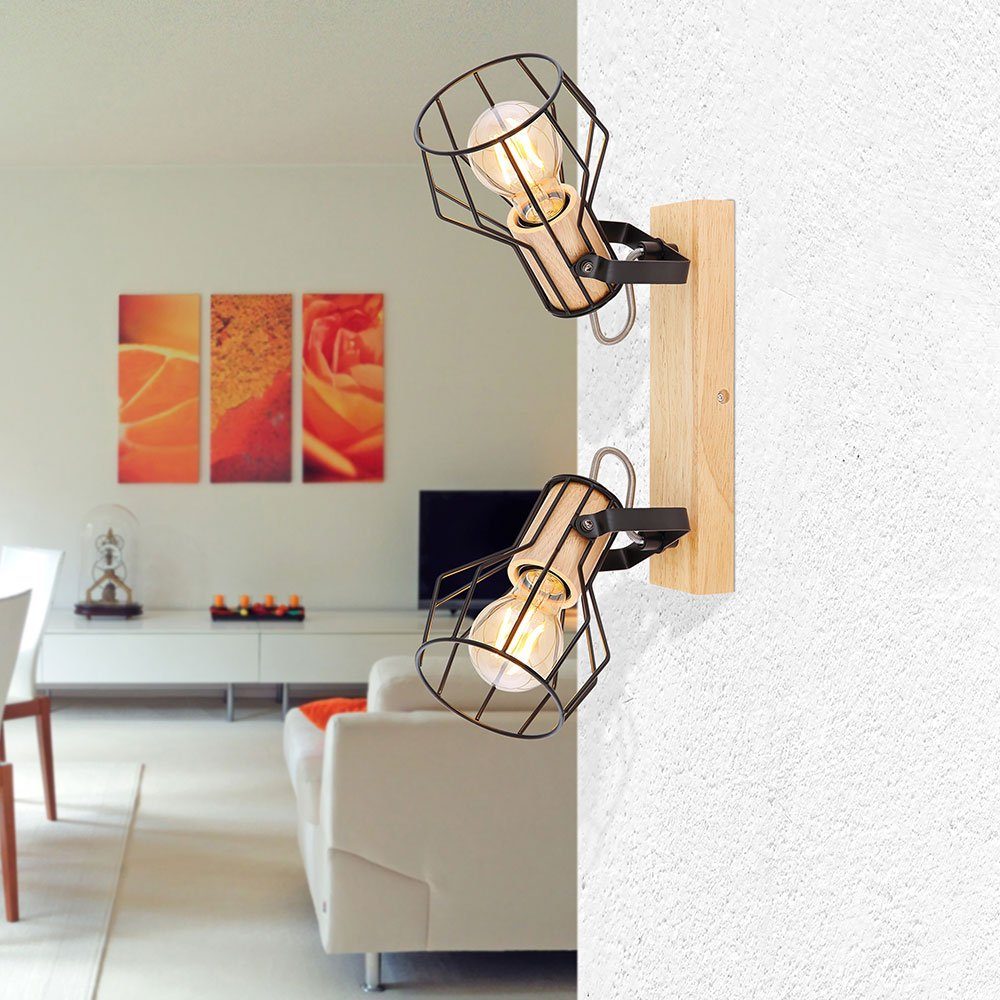 etc-shop LED Deckenspot, Spot inklusive, Leuchtmittel nicht Wohnzimmer 2 Flammig Deckenstrahler Holzleuchte Deckenleuchte