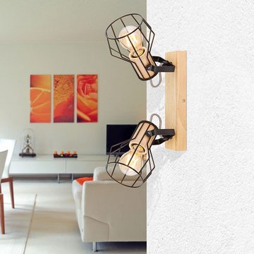 etc-shop LED Deckenspot, Leuchtmittel nicht inklusive, Deckenleuchte Spot Holzleuchte 2 Flammig Deckenstrahler Wohnzimmer