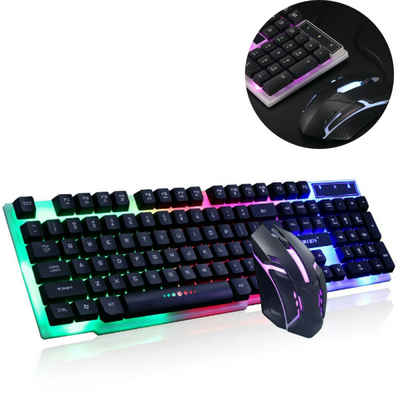GelldG Gaming Tastatur und Maus, Regenbogen Farben Beleuchtete Wasserdicht Tastatur- und Maus-Set