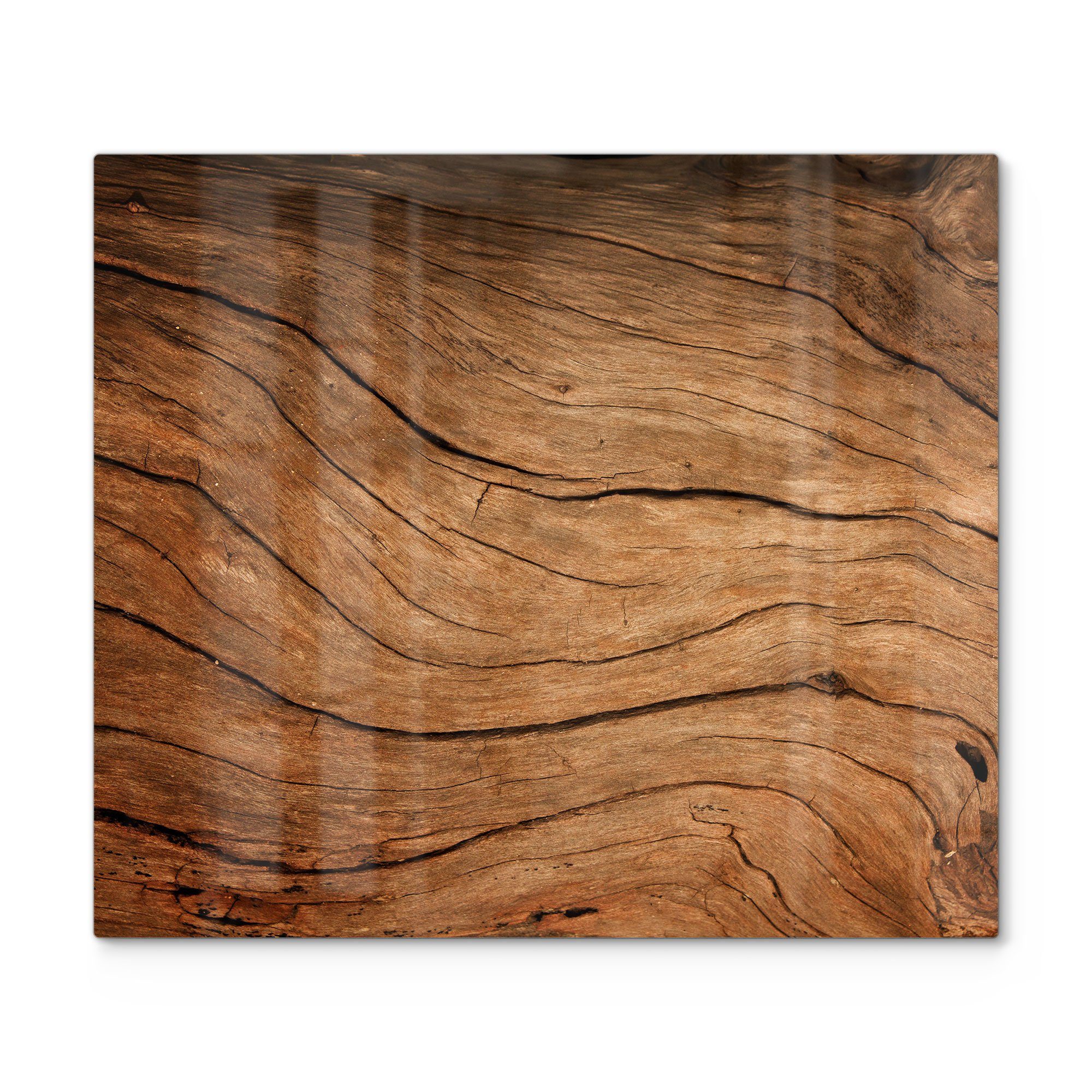 DEQORI Herdblende-/Abdeckplatte 'Detaillierte Holzmaserung', Glas, (1 tlg), Herdabdeckplatte Ceranfeld Herd Platte Abdeckung Glasplatte