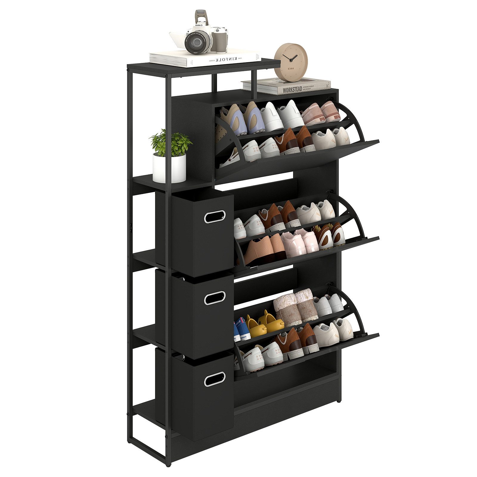 Puluomis Schuhschrank mit 3 Stoffschubladen, Aufbewahrungsschrank für Schuhe, 81x24x132cm Kippsicherer Flurschrank mit Höhenverstellbaren Böden & Füßen