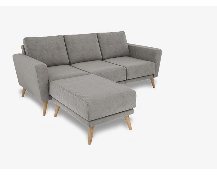 KAUTSCH.com 4-Sitzer LOTTA, L-Form, in grau-blau Ecksofa, erweiterbar, made modular Europe System, zerlegbares Longchair, hochwertiger Kaltschaum, Wellenfederung, abnehmbarer