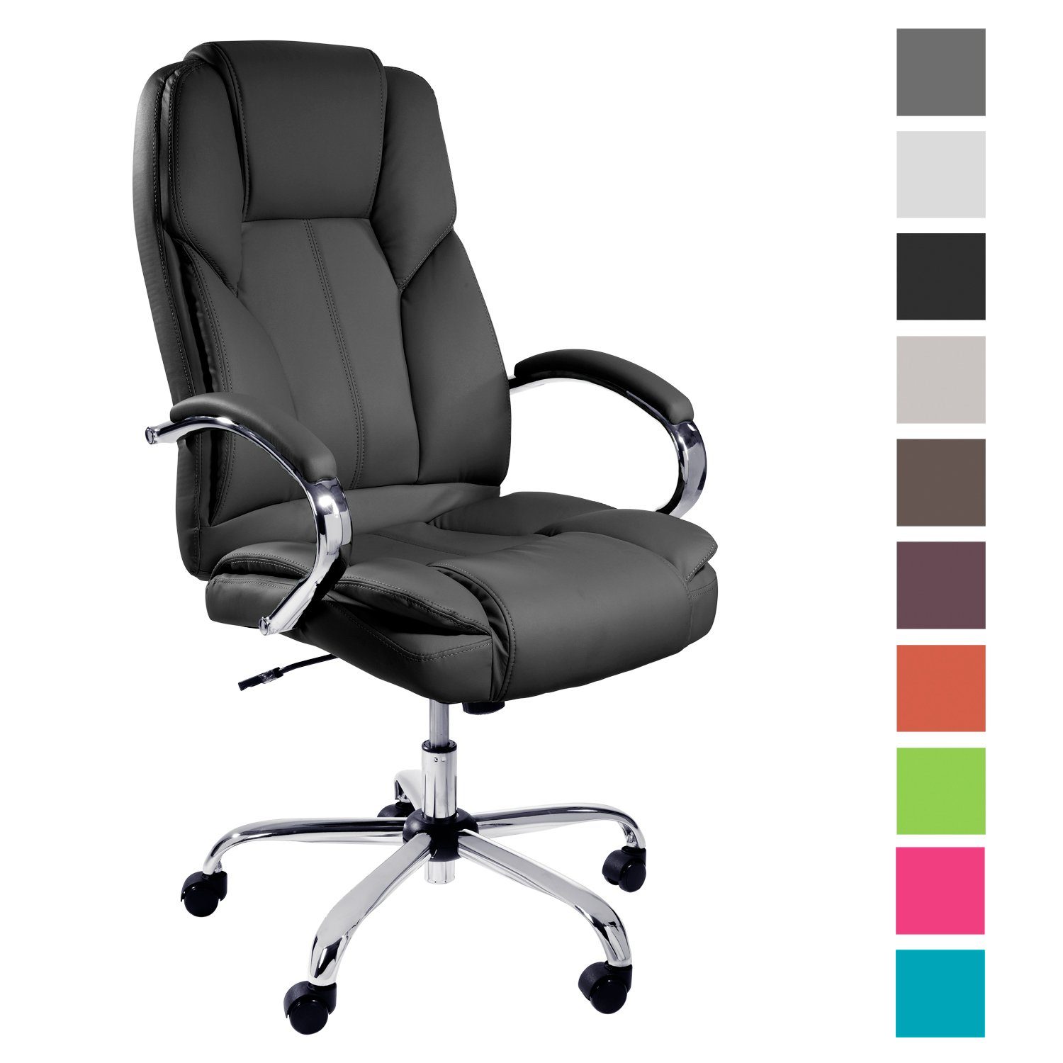 TPFLiving Chefsessel Dallas mit abgebremsten Rollen (XXL Bürostuhl ergonomisch gepolsterter Schreibtischstuhl), Drehstuhl aus Kunstleder, Belastbarkeit bis 215kg - Schwarz