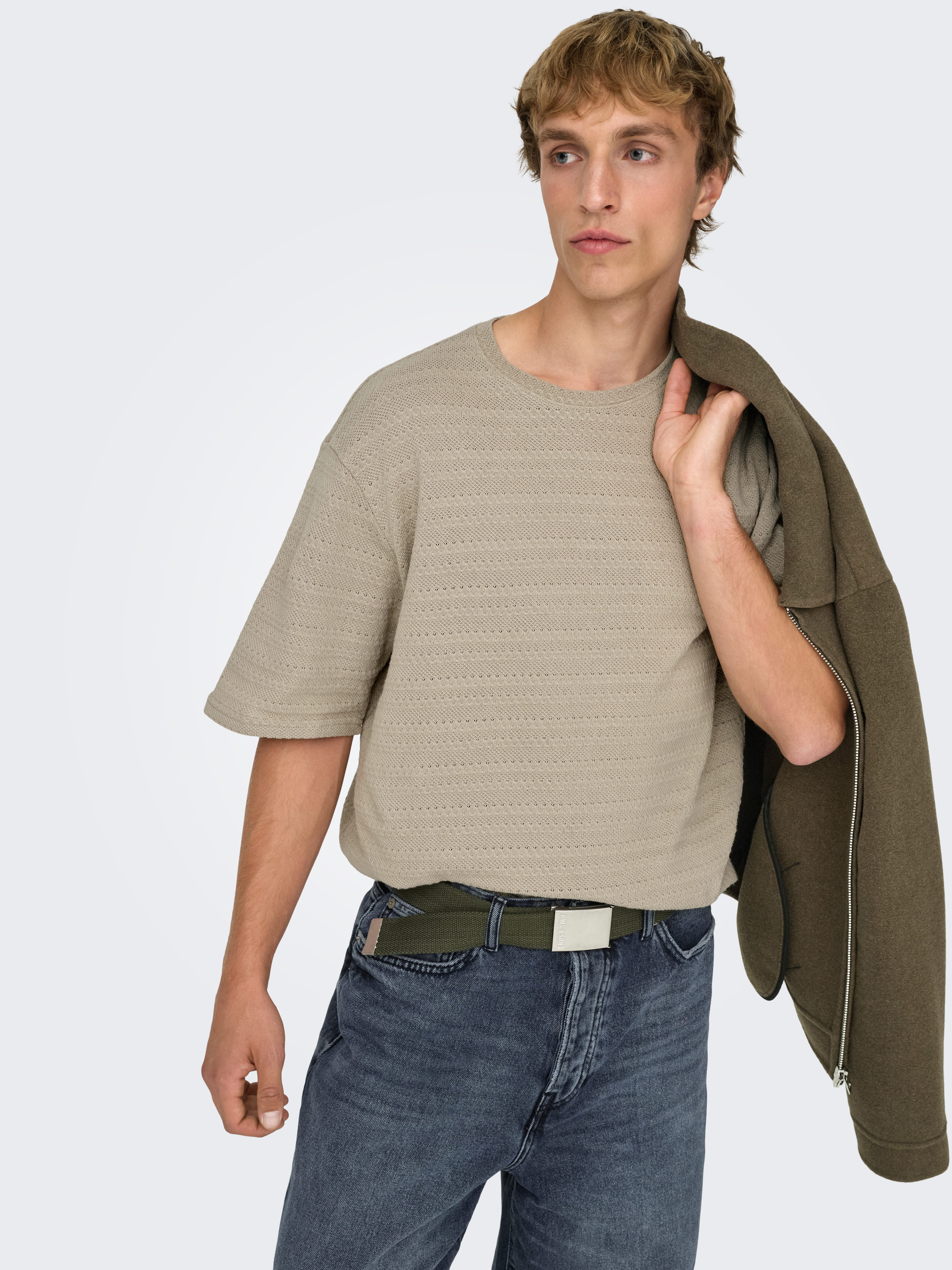 ONLY & SONS Rundhalspullover ONSGIVO REG 12 SS CREW KNIT NOOS Baumwolle, kurzer Arm, normal geschnitten