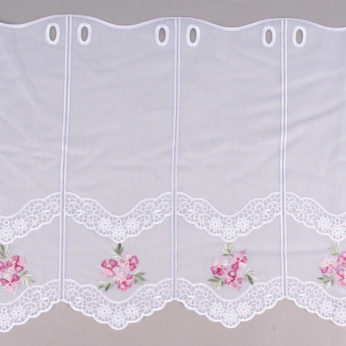 SCHÖNER LEBEN. Meterware Stickerei-Panneaux Bistrogardine Feinbatist nähfrei Stickerei Blüten, leicht perforiert, Batist, bestickt, pflegeleicht
