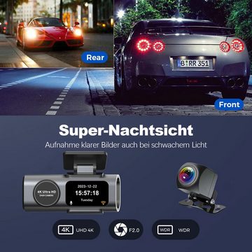 HOUROC Dashcam Auto,2-Kanal 4K+1080P Autokamera,Mit 1.3 Zoll-Bildschirm GPS Dashcam (4K Ultra HD, WLAN (Wi-Fi), Zeitrafermodus, 135°Ultraweitwinkel,App-Steuerung Autokamera,Super Nachtsicht, Autokamera mit Parkuberwachung,G-Sensor, Loop-Aufnahme,WDR)