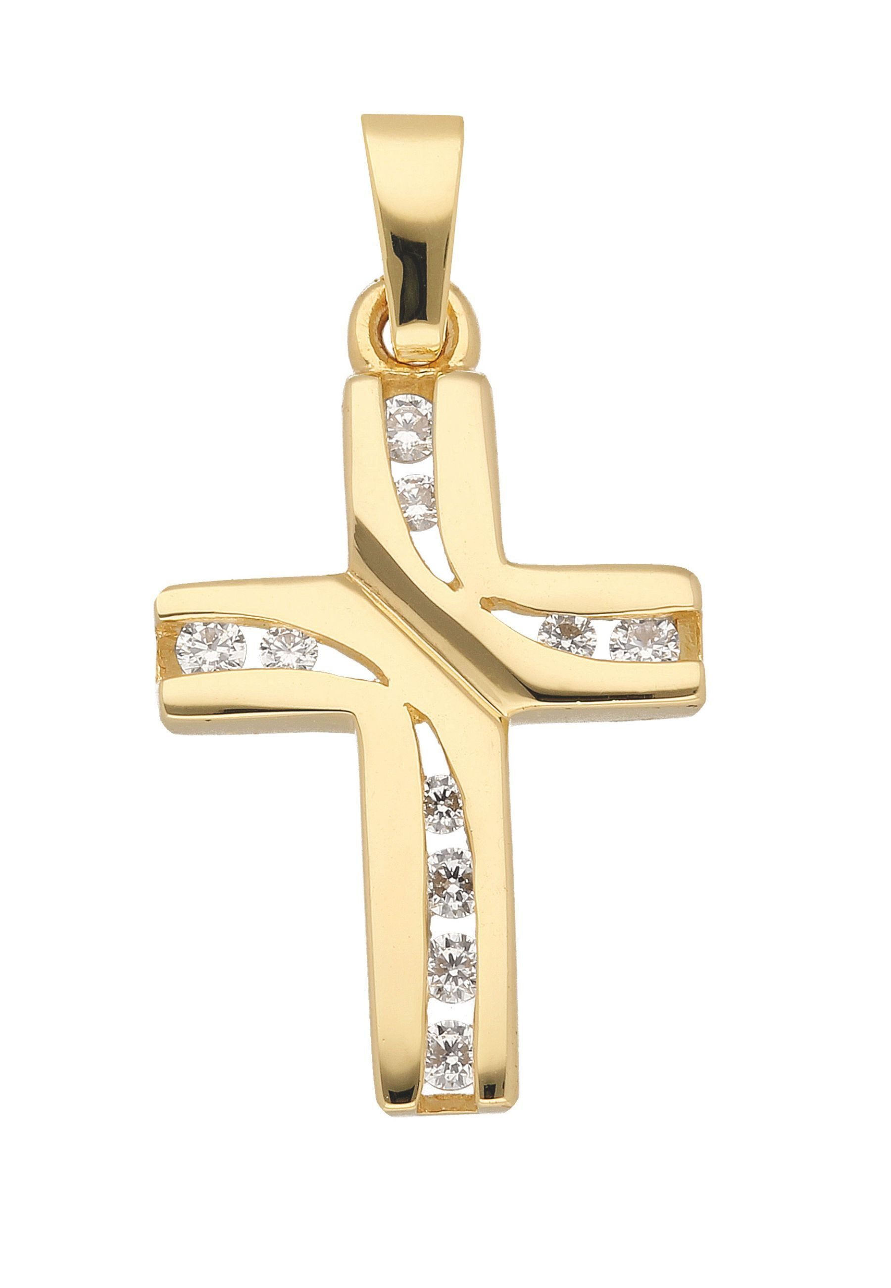 Kreuzanhänger Damen & Herren 333 Gold Kreuz Anhänger mit Zirkonia