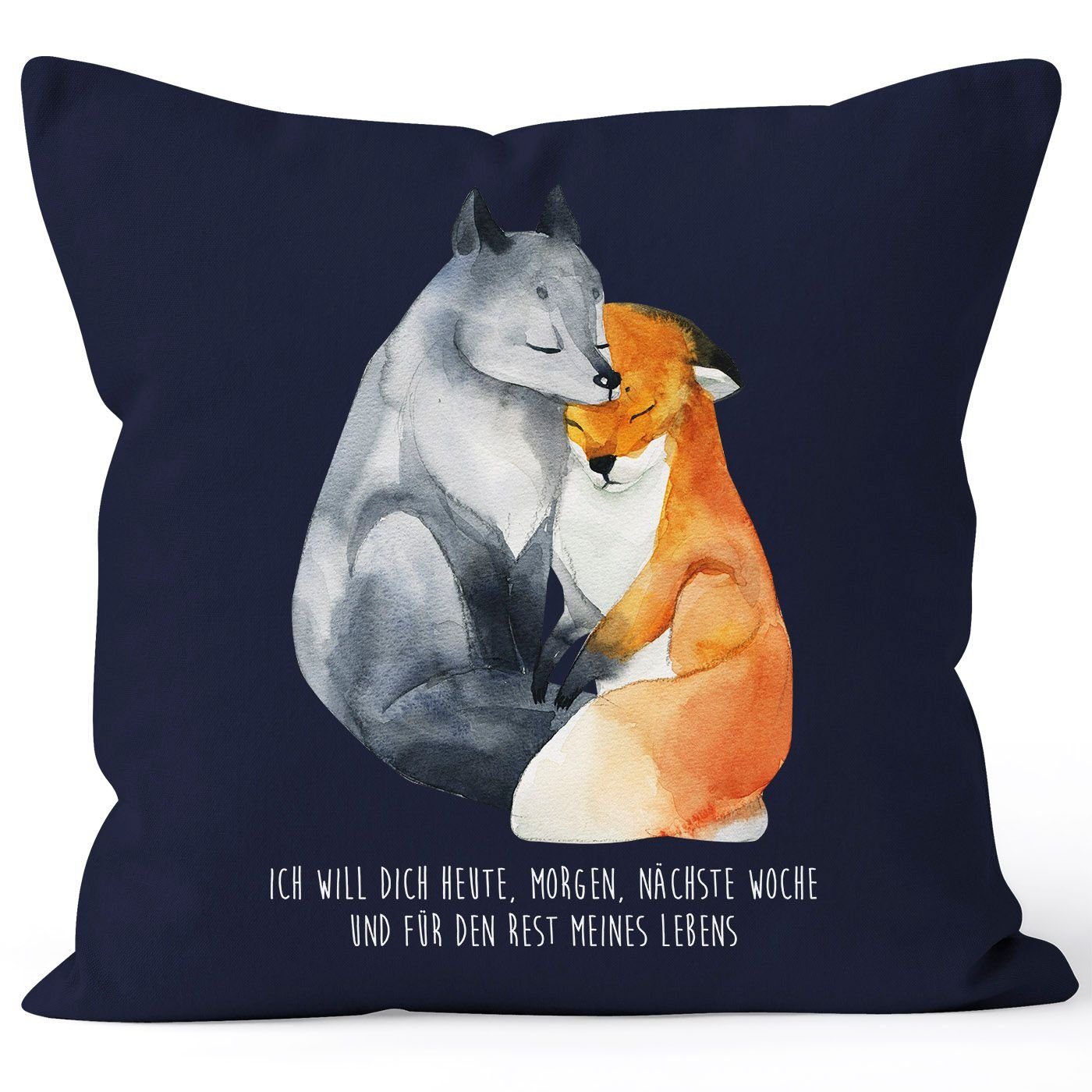 MoonWorks Dekokissen Kissen-Bezug Ich will dich heute morgen nächste Woche Fuchs Geschenk Liebe Spruch verliebt Freund Freundin Kissen-Hülle Baumwolle MoonWorks® navy