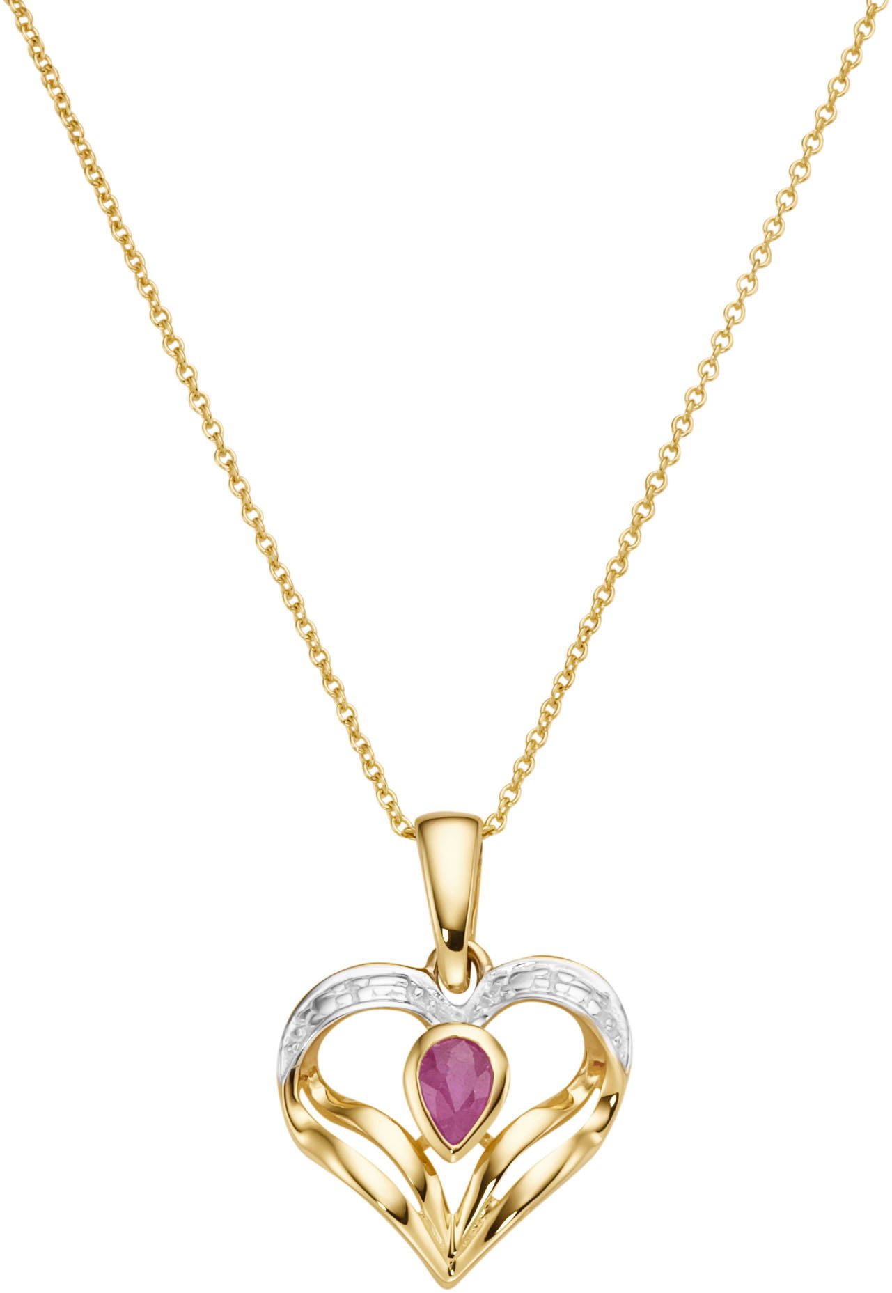 Firetti Kette mit Anhänger Schmuck Geschenk Gold 375 Halsschmuck Halskette Goldkette Herz, mit Rubin
