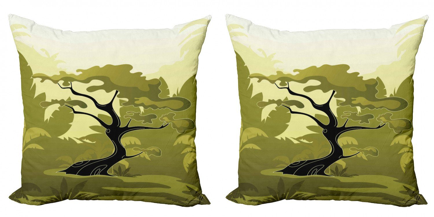 Jungle (2 olivgrün Modern Doppelseitiger Digitaldruck, Stück), japanische Kissenbezüge Abakuhaus Accent
