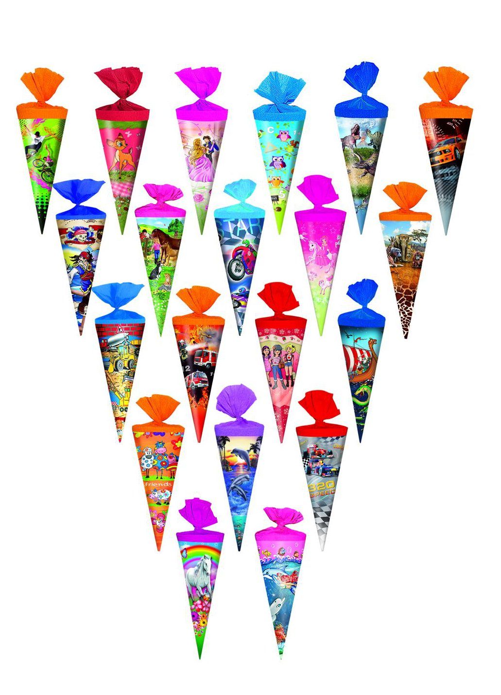 Livepac Office Schultüte 20x Schultüte / Zuckertüte / Länge: 25cm / rund / 20 verschiedene Moti