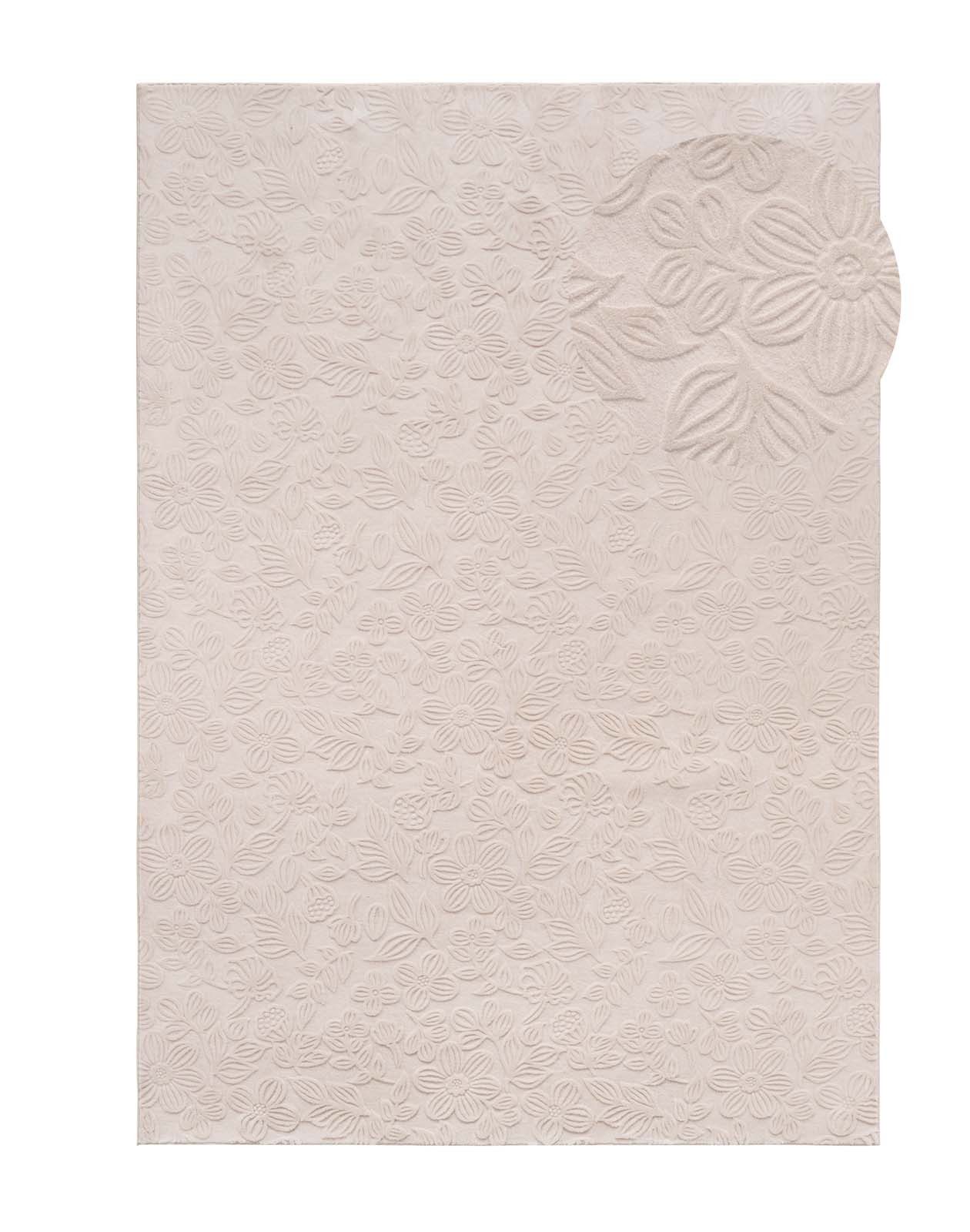 TaraCarpet Teppich TaraCarpet Homestyle 375 Flora, rechteckig, Höhe: 10 mm, Blätteroptik hoch-tief weich waschbar beige 50x80