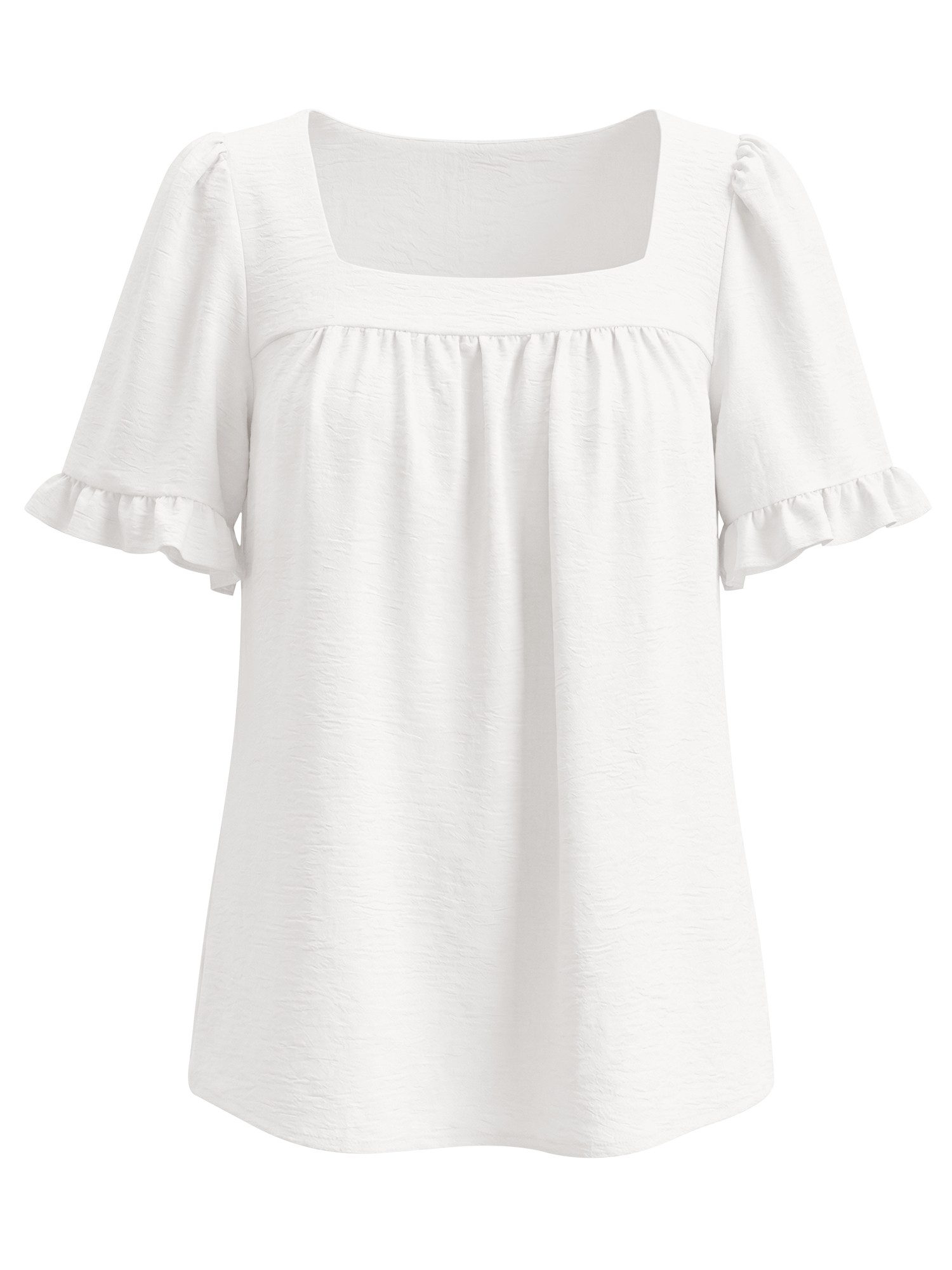 T-Shirt Damen Sommer Kurzarm Quadratausschnitt Puffärmeln Rüschen Casual