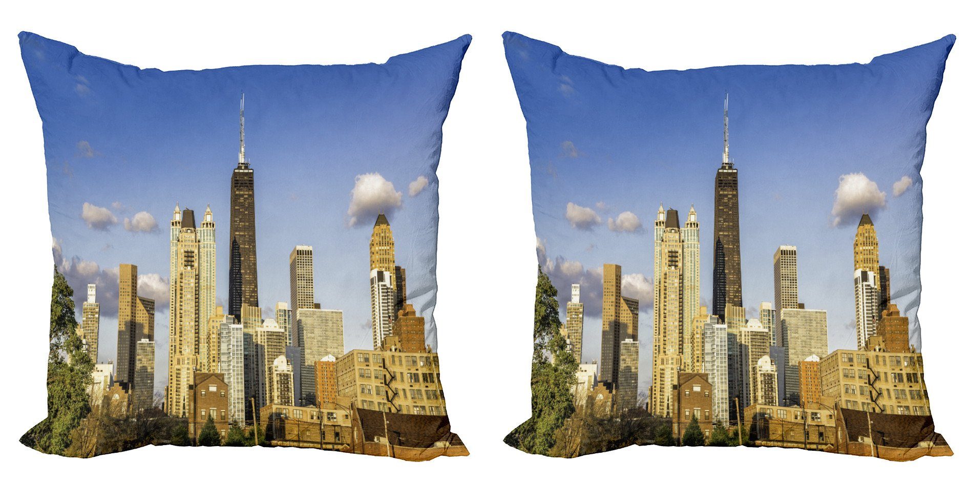 Kissenbezüge Modern Accent Doppelseitiger Digitaldruck, Abakuhaus (2 Stück), Illinois Downtown Chicago Panorama