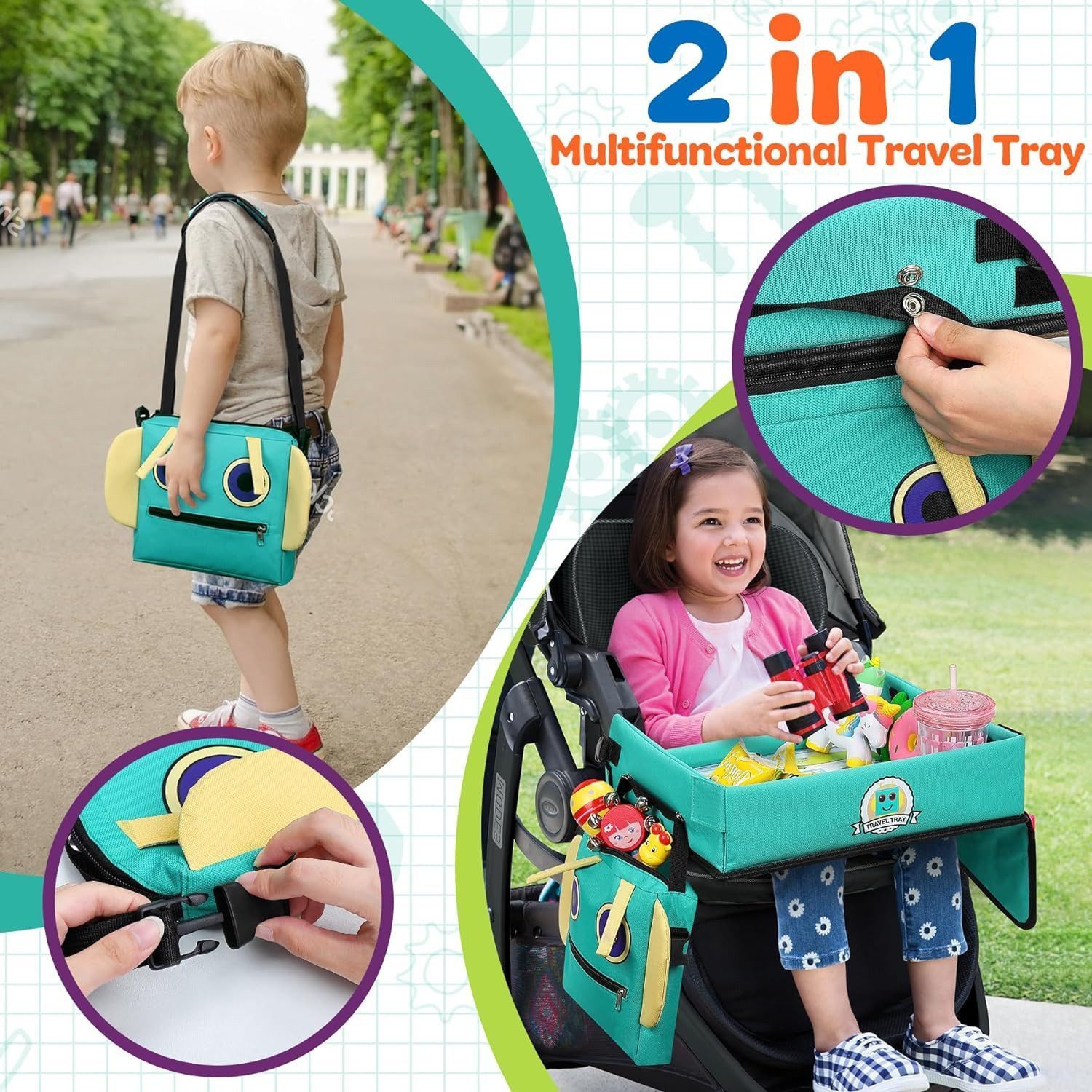 POPOLIC Spieltisch 2 In 1 Kinder Reisetisch 5 Pädagogische Zeichenpapiere, 6 Farbstifte, (Roboter-Rucksack Abnehmbarer Multifunktionaler, Auto Kinder Knietablett Reisetisch Reise Outdoor Indoor, 1-tlg)