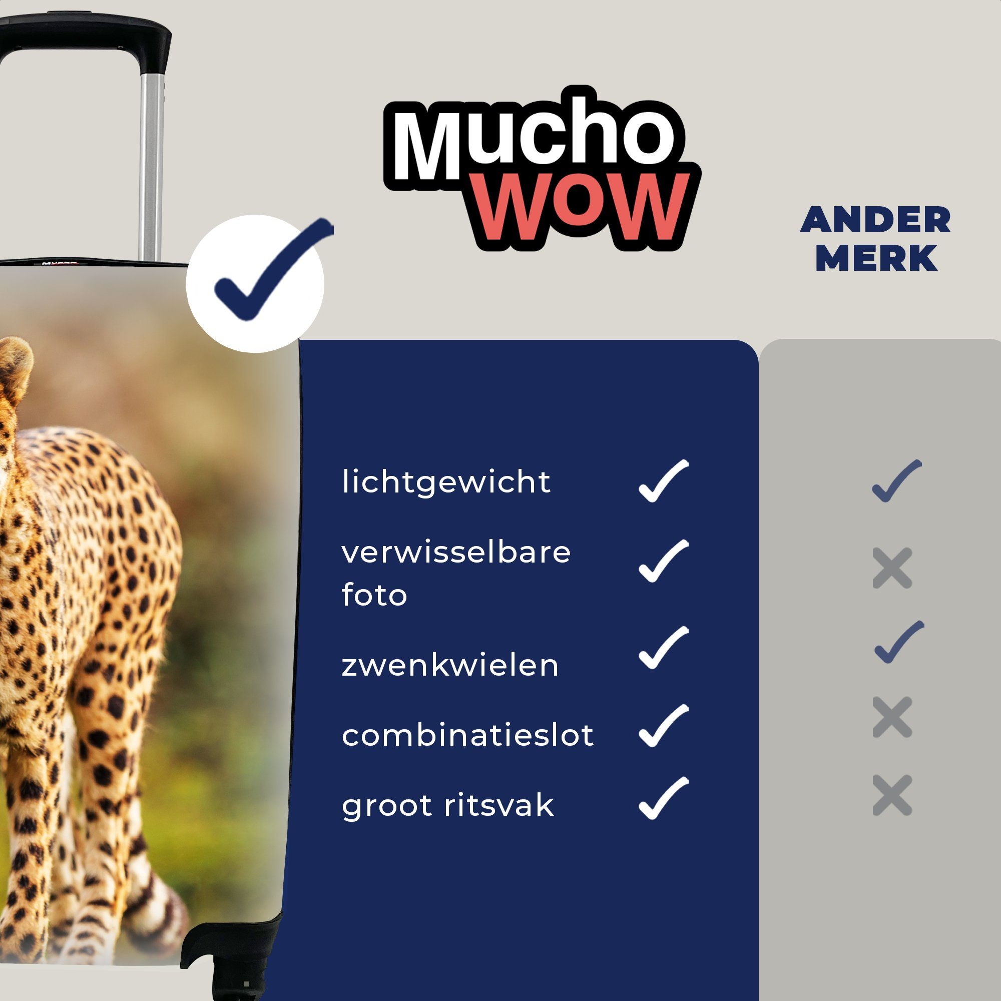 MuchoWow Gras für Ferien, - 4 mit Wildtiere Handgepäckkoffer - Handgepäck Reisetasche rollen, Leopard Natur, Reisekoffer Rollen, Trolley, -