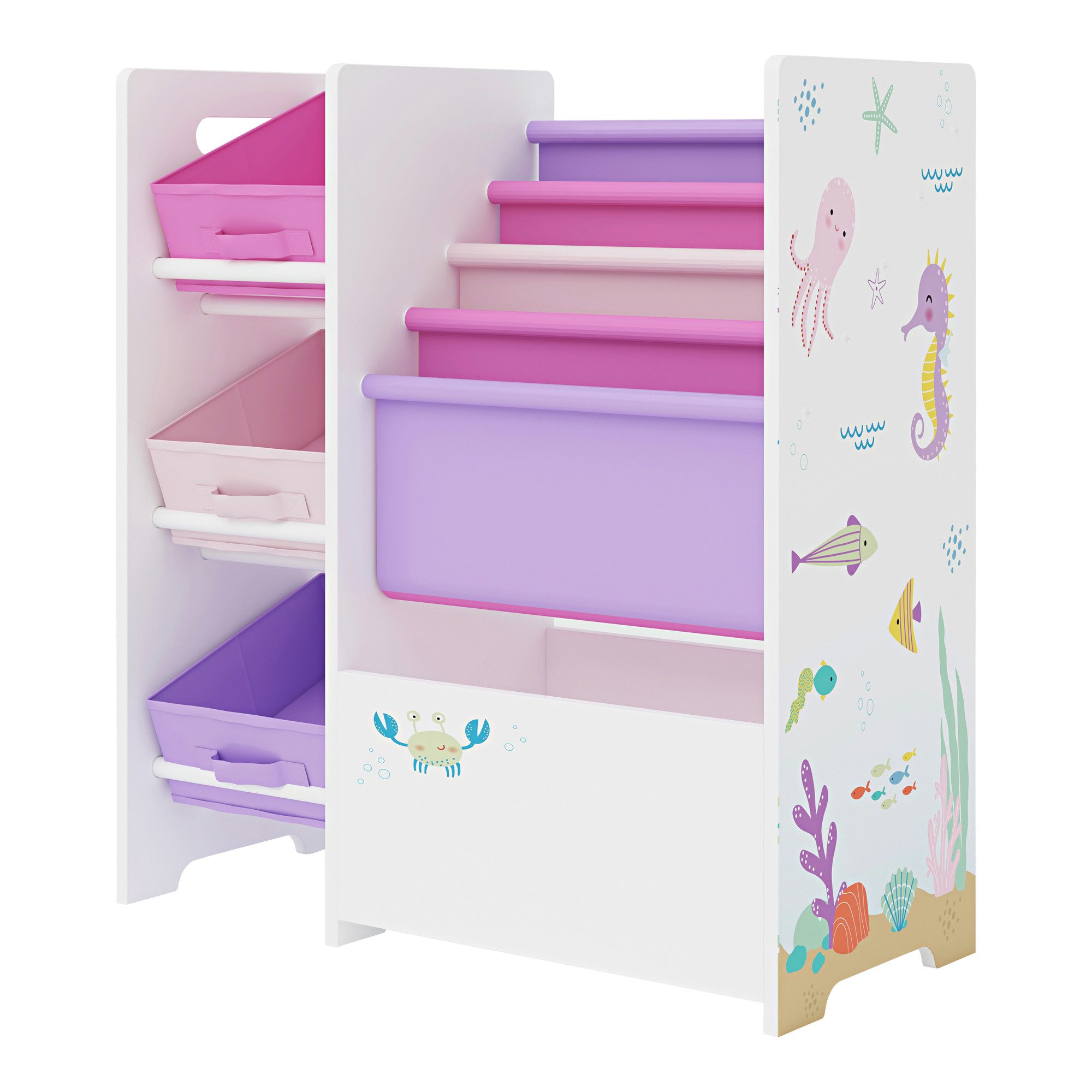 en.casa Kinderregal, »Vimianzo« Ozean-Motiv 60 x 65 x 30 cm Rosa/Lila günstig online kaufen