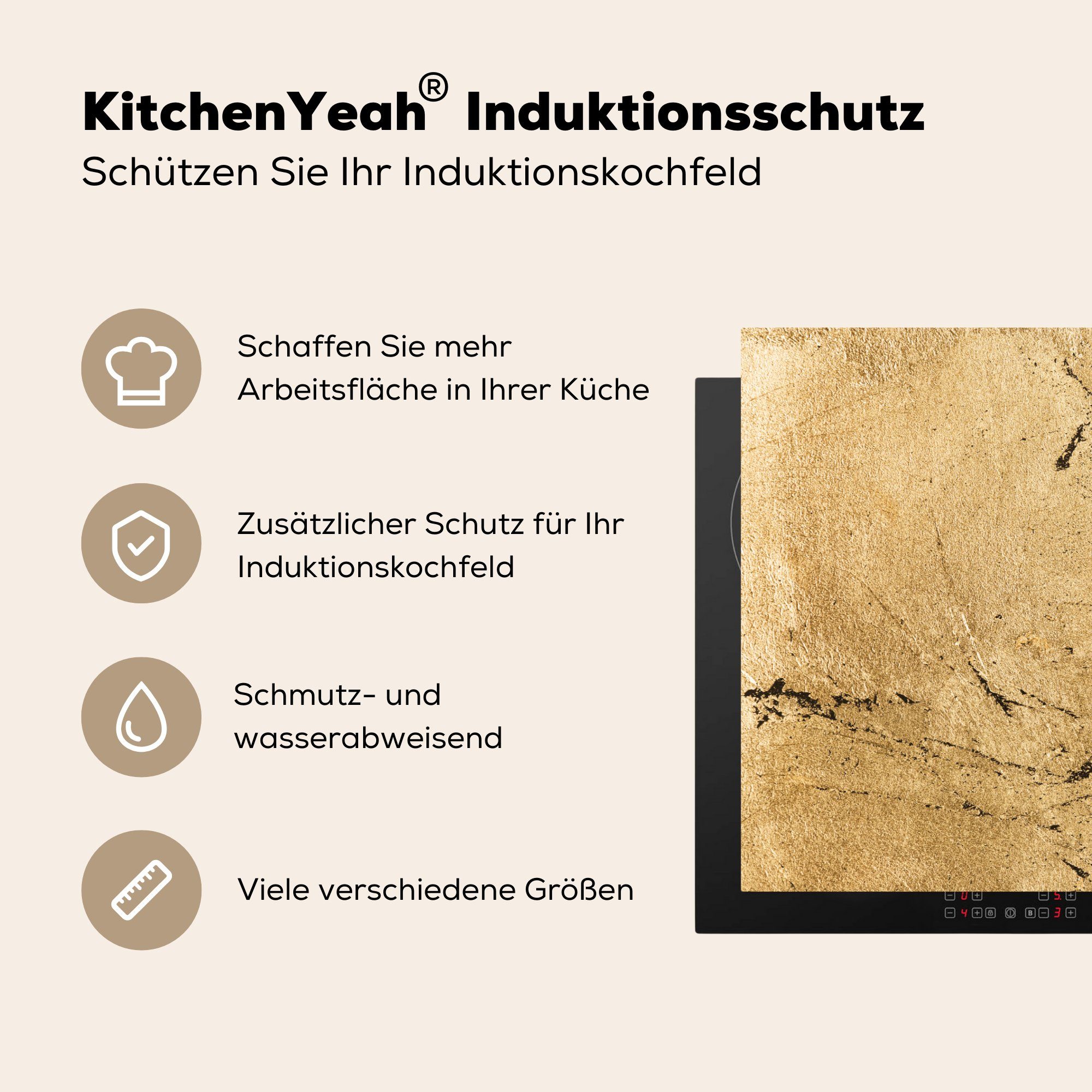 Gelb Ceranfeldabdeckung Induktionskochfeld die Gold - tlg), (1 Schutz - für 81x52 cm, Herdblende-/Abdeckplatte Wand, küche, MuchoWow Vinyl,