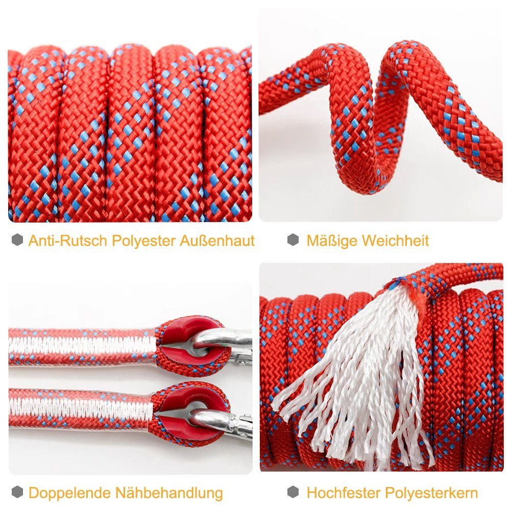 OSTWOLKE Kletterseil Kletterseil Sicherheitsseil 20m Statisches Seil 12mm mit 2 Karabinern, für Wandern Outdoor Bergsteigen Sport Camping