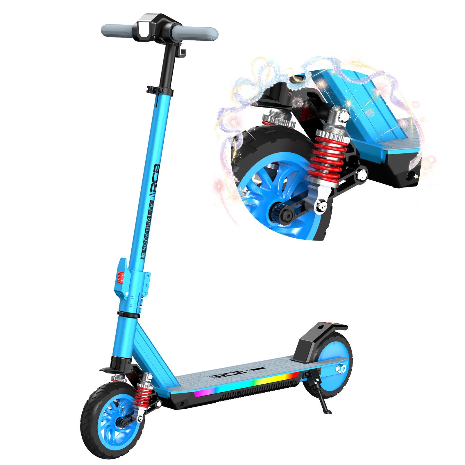 RCB Elektro-Kinderroller R12 MAX,Vorderradfederung,7''Vollgummireifen,höhenverstellbar 96-110cm