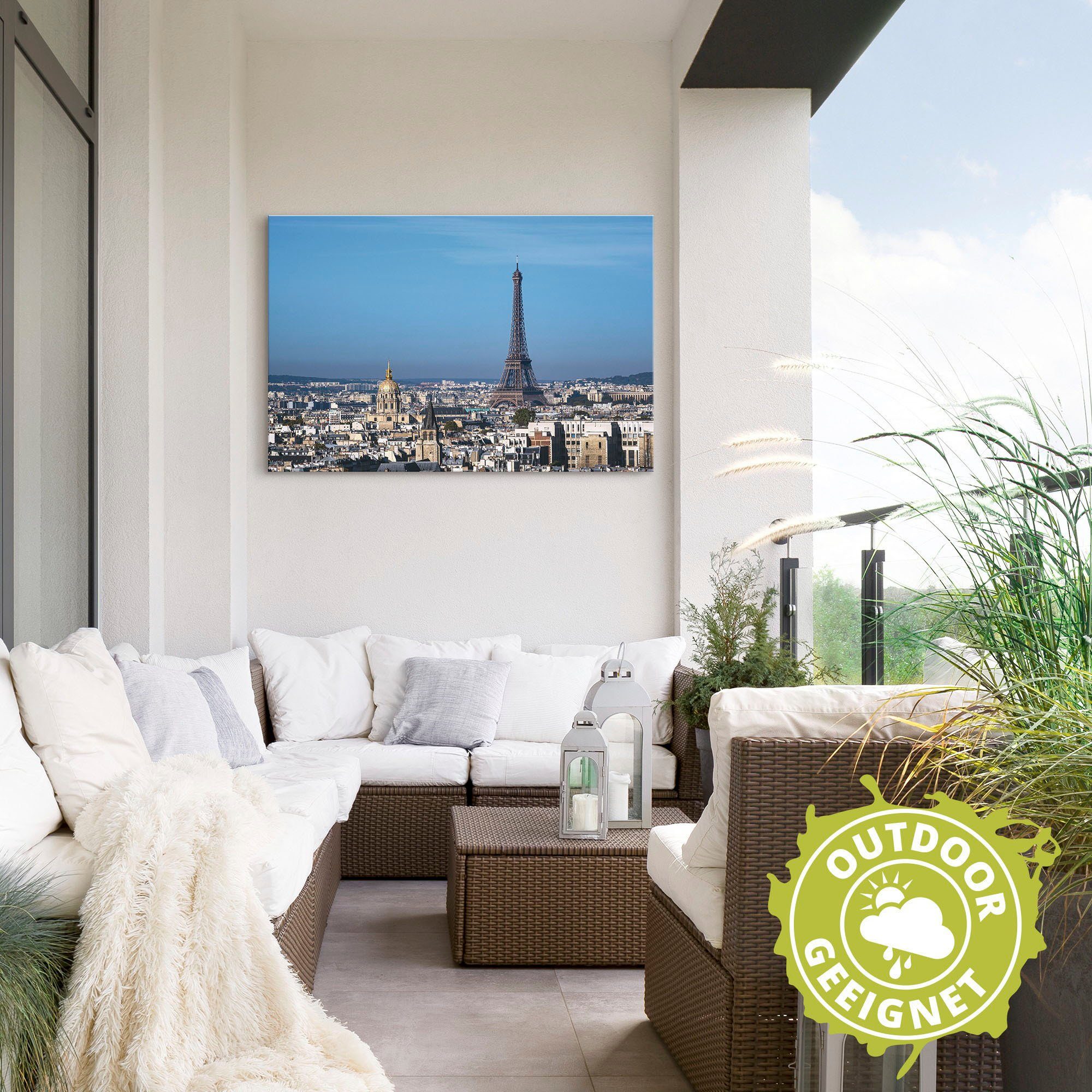 versch. in den in St), (1 Leinwandbild, Paris, oder Poster Artland Alubild, als auf Wandaufkleber Eiffelturm Größen Wandbild Paris Blick