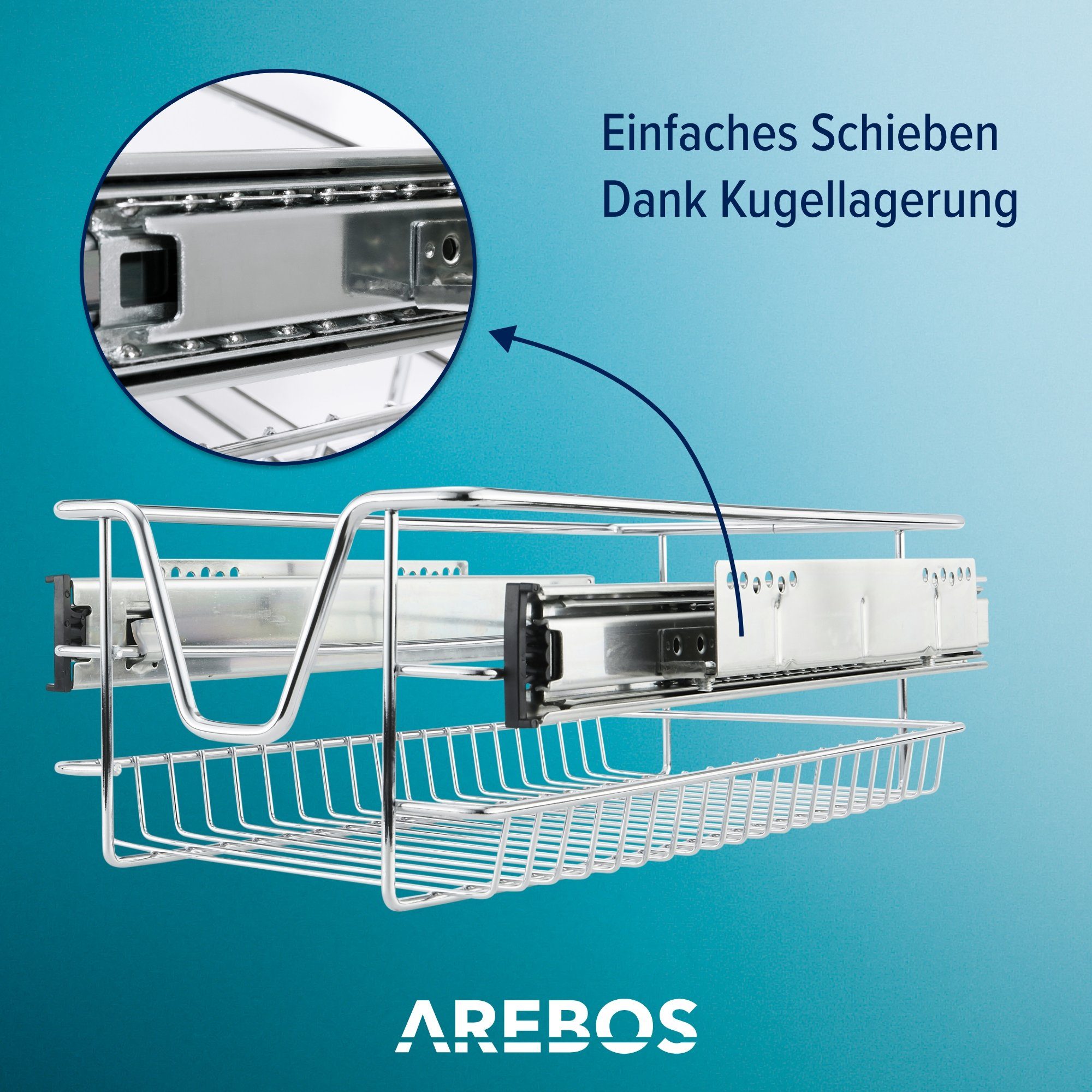 Arebos Innenschublade Teleskopschublade, Küchenschublade (Teleskopeschublade 30 cm), Maße inkl. Schienen: ca. 27 x 44 x 14 cm