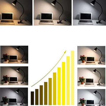 AKKEE Tischleuchte LED Klemmleuchte Leselampe, 3-Stufen Farbtemperatur, 3 Farbmodi, 10 Dimmhelligkeitsstufen, Schreibtischlampen, Warmweiß, LED Clip-on-Licht Schreibtischleuchte Leselampe für Schlafzimmer-Tisch