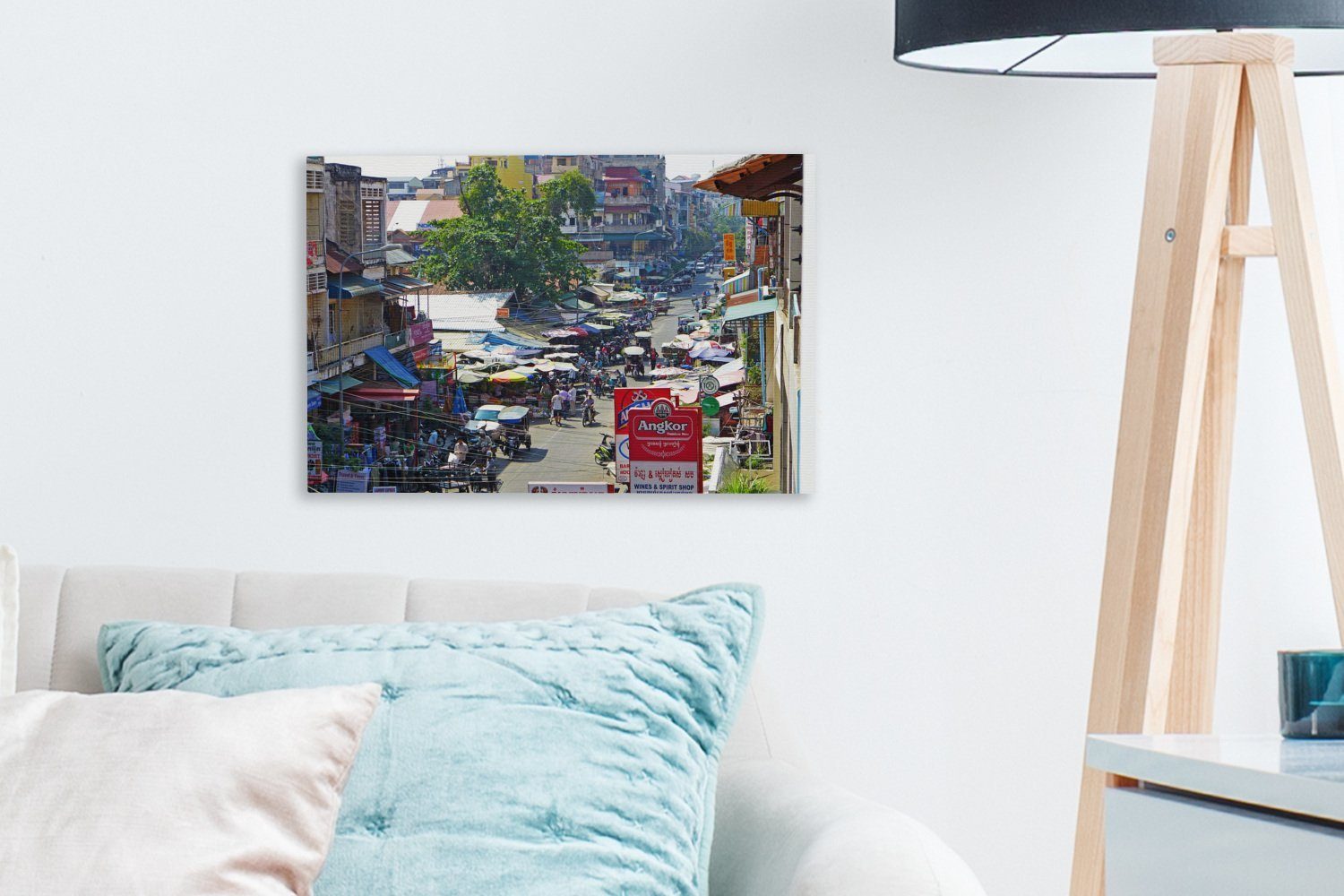 cm Kambodschas Aufhängefertig, Asien, 30x20 Leinwandbild OneMillionCanvasses® Markt Penh Der von in (1 Leinwandbilder, Wanddeko, Wandbild St), Phnom