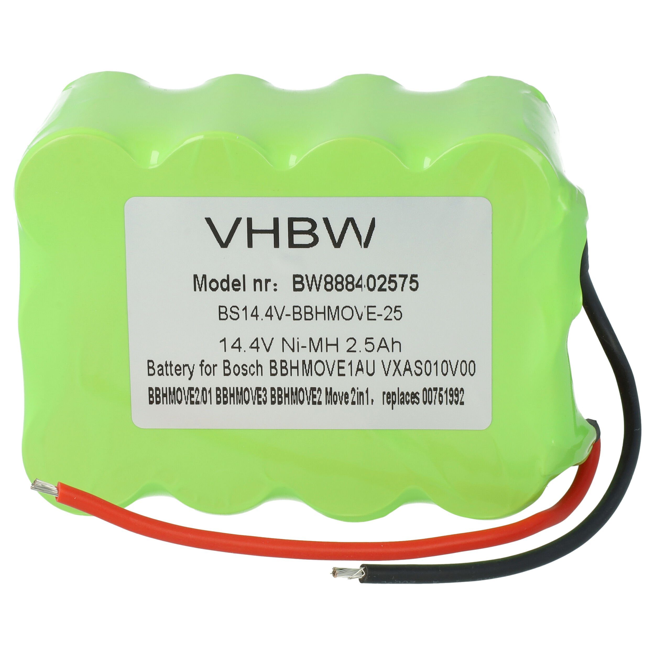 vhbw kompatibel mit Siemens VBH14401/04, VBH14401/03, VBH14400/01 Staubsauger-Akku NiMH 2500 mAh (14,4 V)