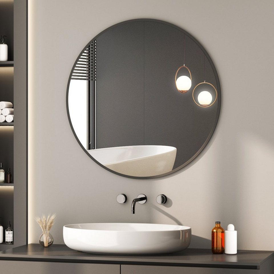 Boromal Wandspiegel Spiegel Rund 60 cm Schwarz Metall Rahmen Wand  Flurspiegel Badspiegel, für Badezimmer Waschtisch Wohnzimmer Schlafzimmer  Esszimmer Eingänge