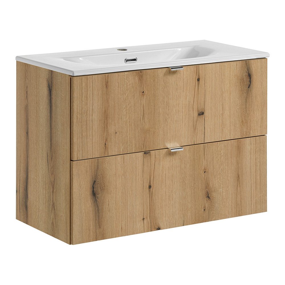 Lomadox Waschtisch NEWPORT-56-OAK, Unterschrank mit Waschbecken, Eiche, 80cm