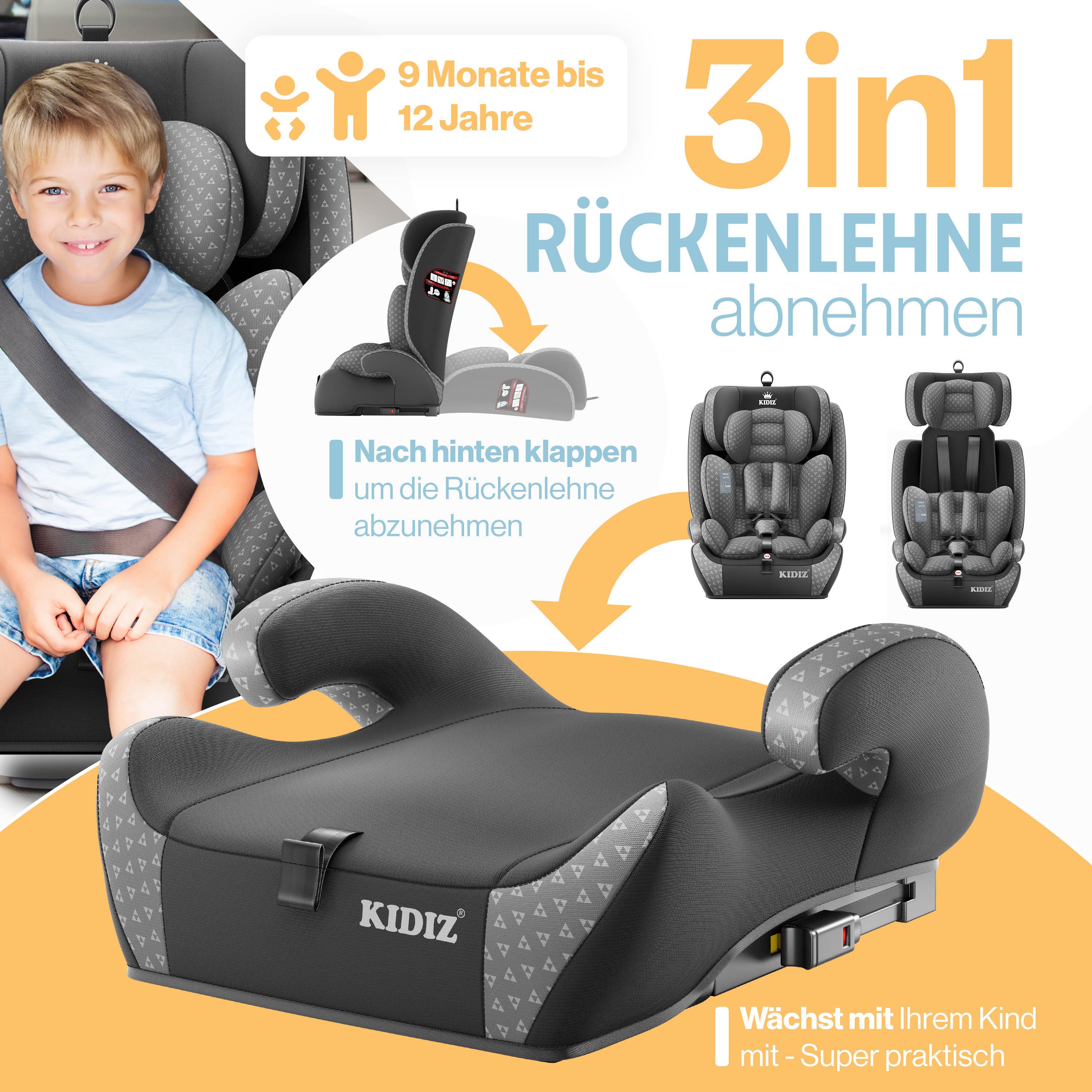 KIDIZ Autokindersitz, Kinderautositz Isofix 1-12 Jahre, Mitwachsend, Gruppe 1+2+3, 9-36 kg