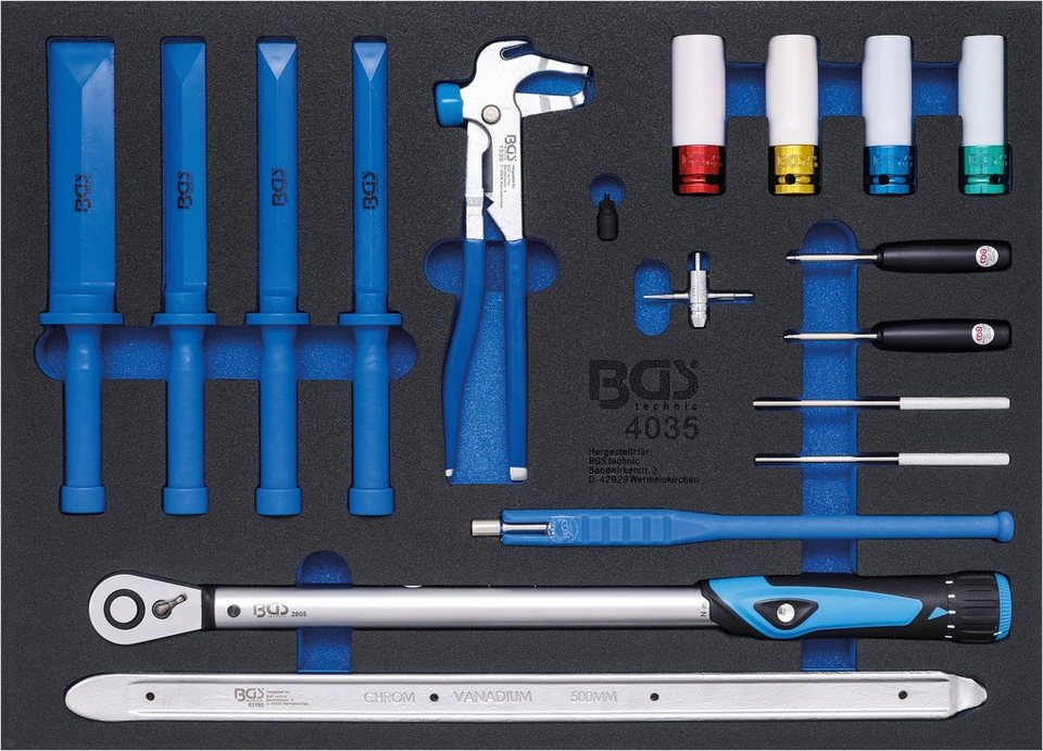 BGS Werkzeugset Spezialwerkzeuge für den Reifendienst, 18-tlg., Werkstattwageneinlage  3/3