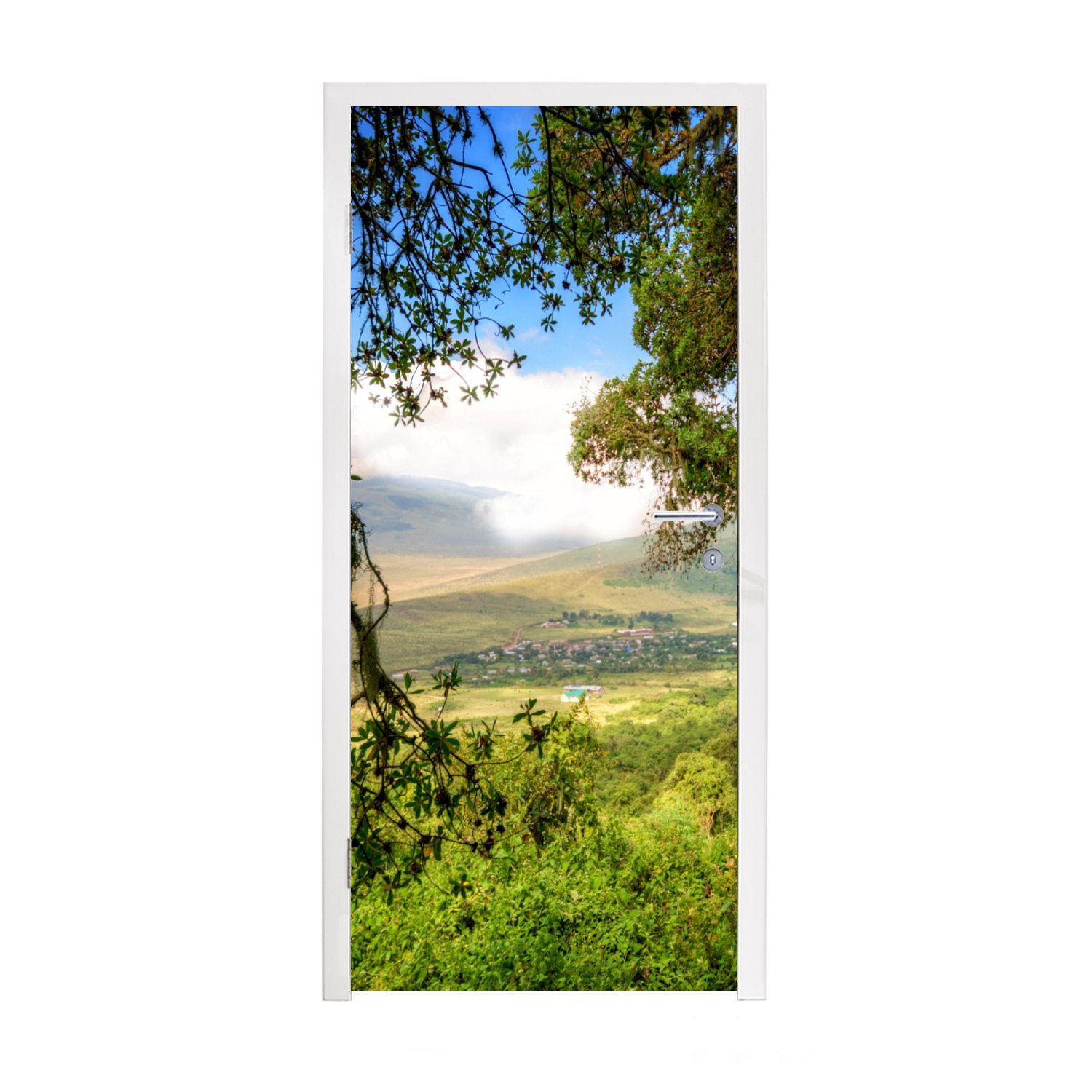 MuchoWow Türtapete Blick über das Olmoti-Tal im Ngorongoro-Krater, Matt, bedruckt, (1 St), Fototapete für Tür, Türaufkleber, 75x205 cm | Türtapeten