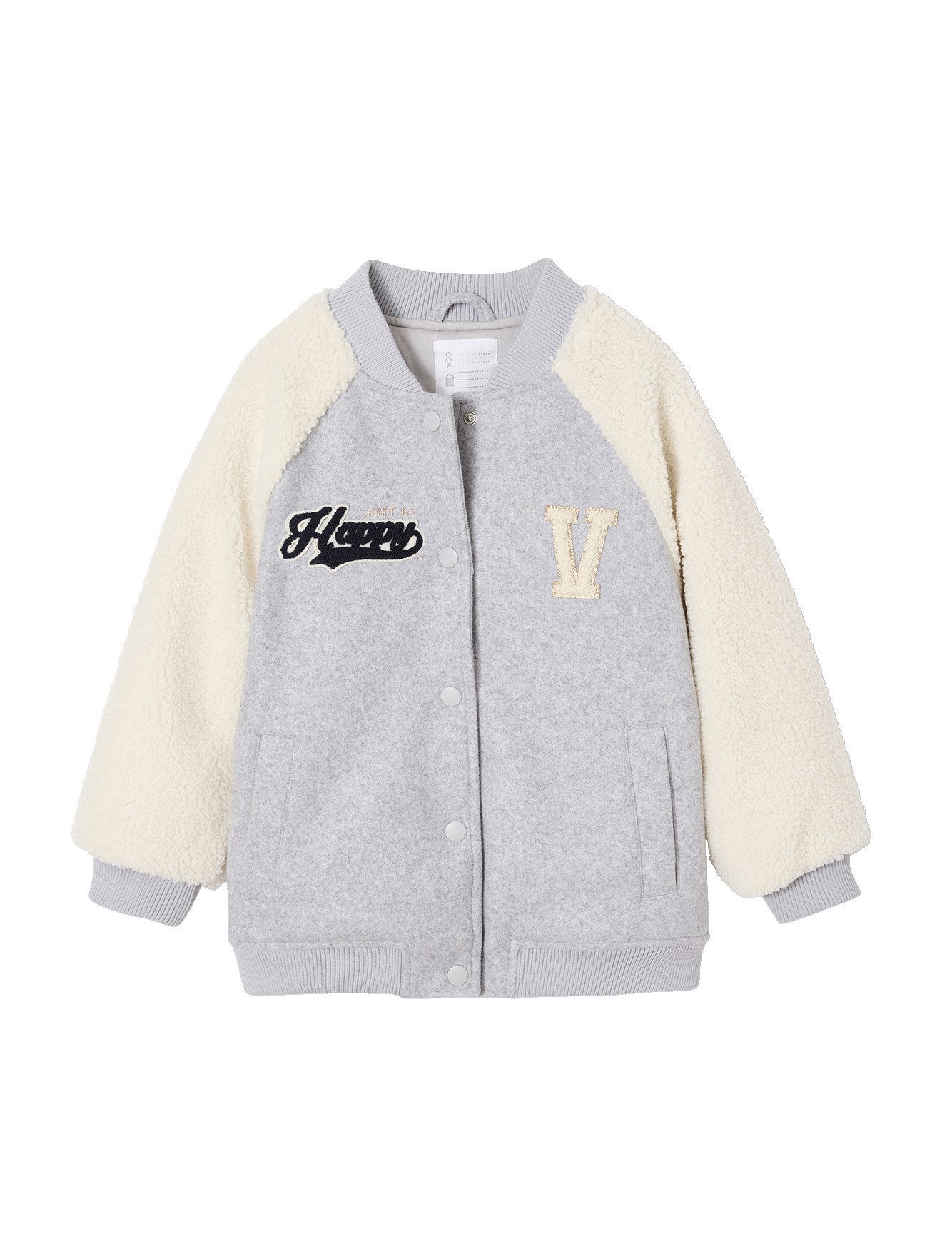 vertbaudet Blouson Mädchen Bomberjacke mit Ärmeln aus Teddyfleece Recycling-Wattierung, Glitzerdetails