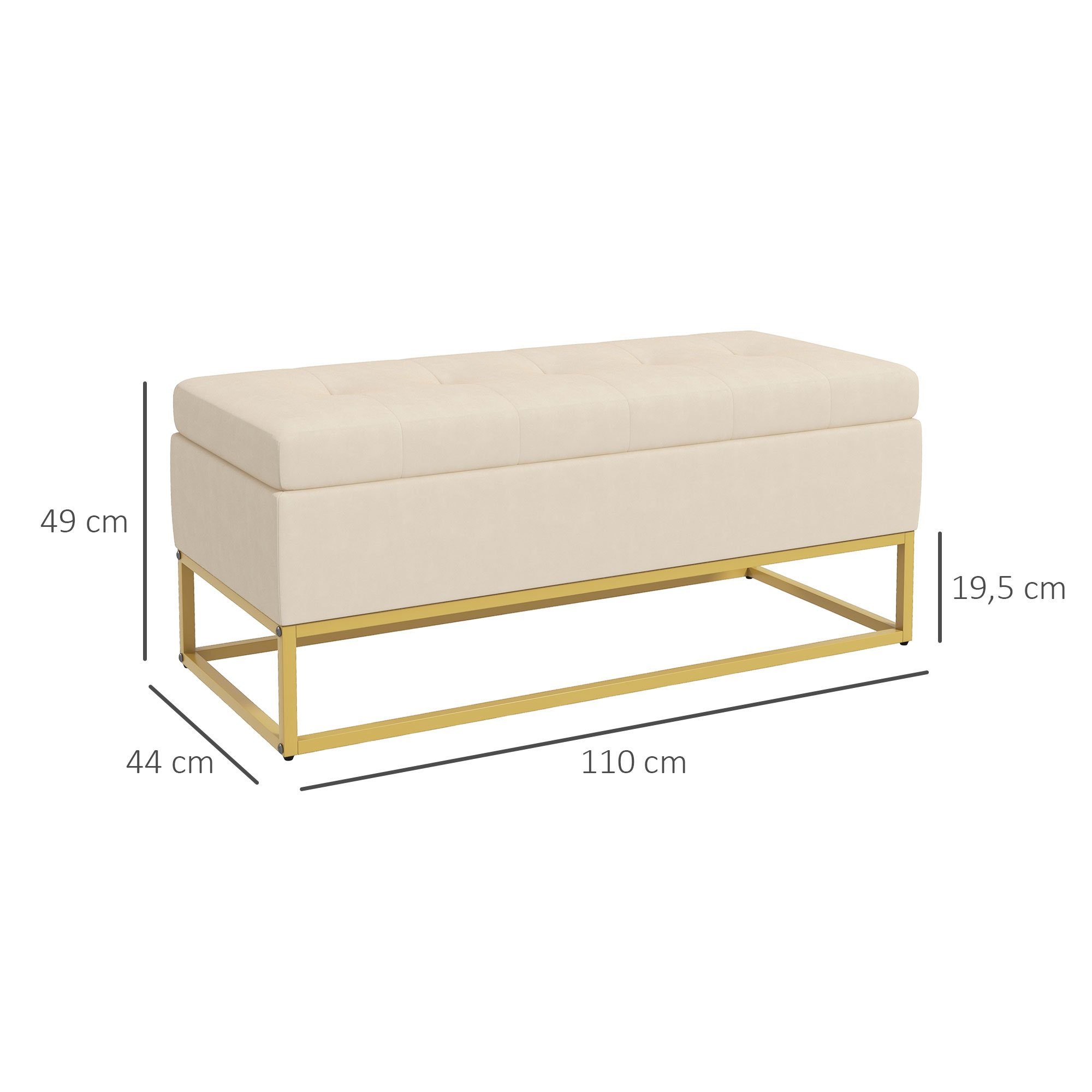 HOMCOM Sitzbank Truhenbank mit Stauraum und Stahlbeine (Aufbewahrungsbank, 1-St., Lagerbank), Beige, 110 x 44 x 49 cm