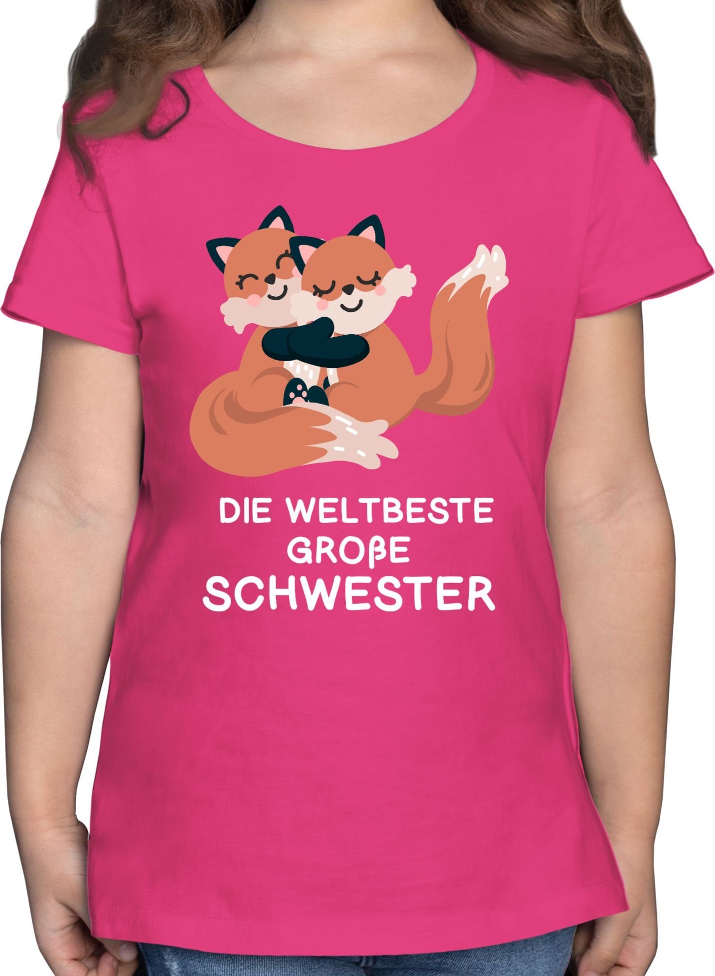 Shirtracer T-Shirt Weltbeste große Schwester - Fuchs Geschwister Bruder und Schwester 1 Fuchsia