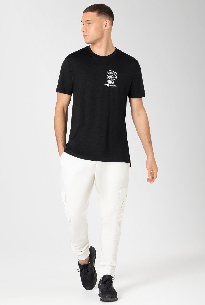 White Merino-Materialmix Black/Fresh Jet T-Shirt Merino lässiger Print-Shirt SUPER.NATURAL TEE M GRAVEL