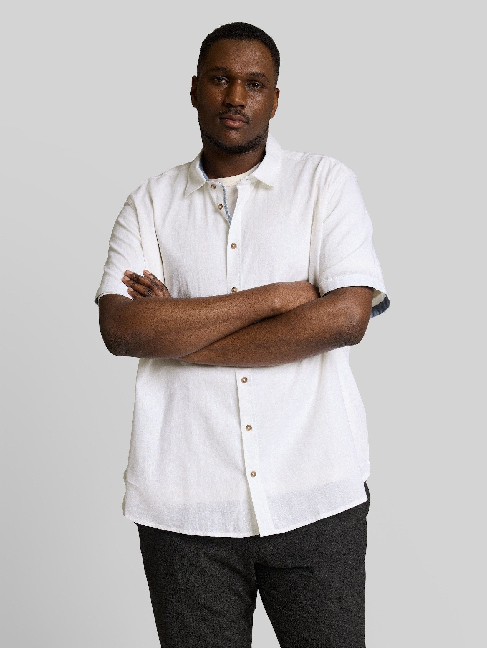 TOM TAILOR PLUS Kurzarmhemd Blusen & Shirts Plus Size - Regular Fit Kurzarmhemd mit Leinenanteil