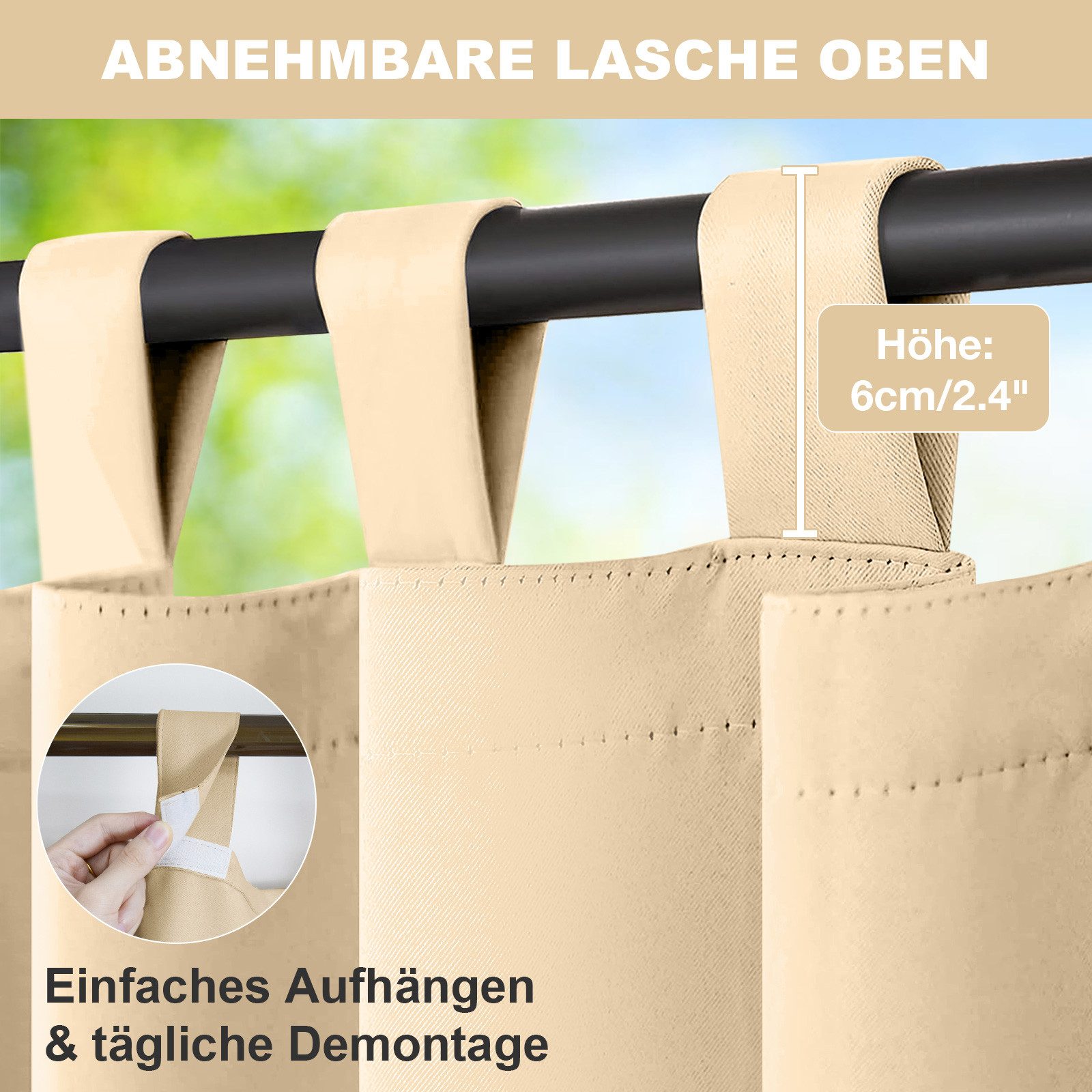 BTTO V&G Outdoorgardine Vorhänge mit Magic Tape,Balkon Vorhang,Outdoor Vorhang Wasserdichte (1 St), verdunkelnd, Verdunkelungsvorhänge