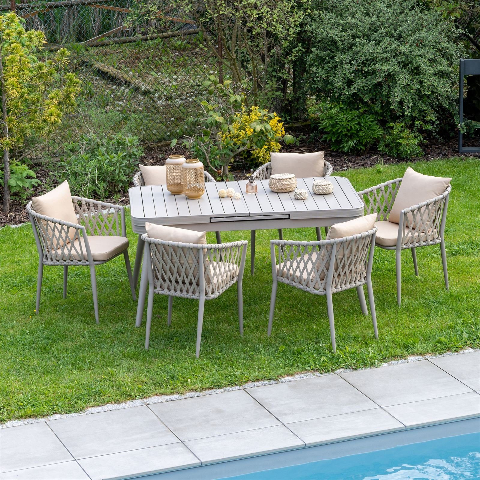 IDIMEX Garten-Essgruppe SUNNY, Gartenmöbel Set mit 6 Stühlen & ausziehbarem Tisch champagner/beige
