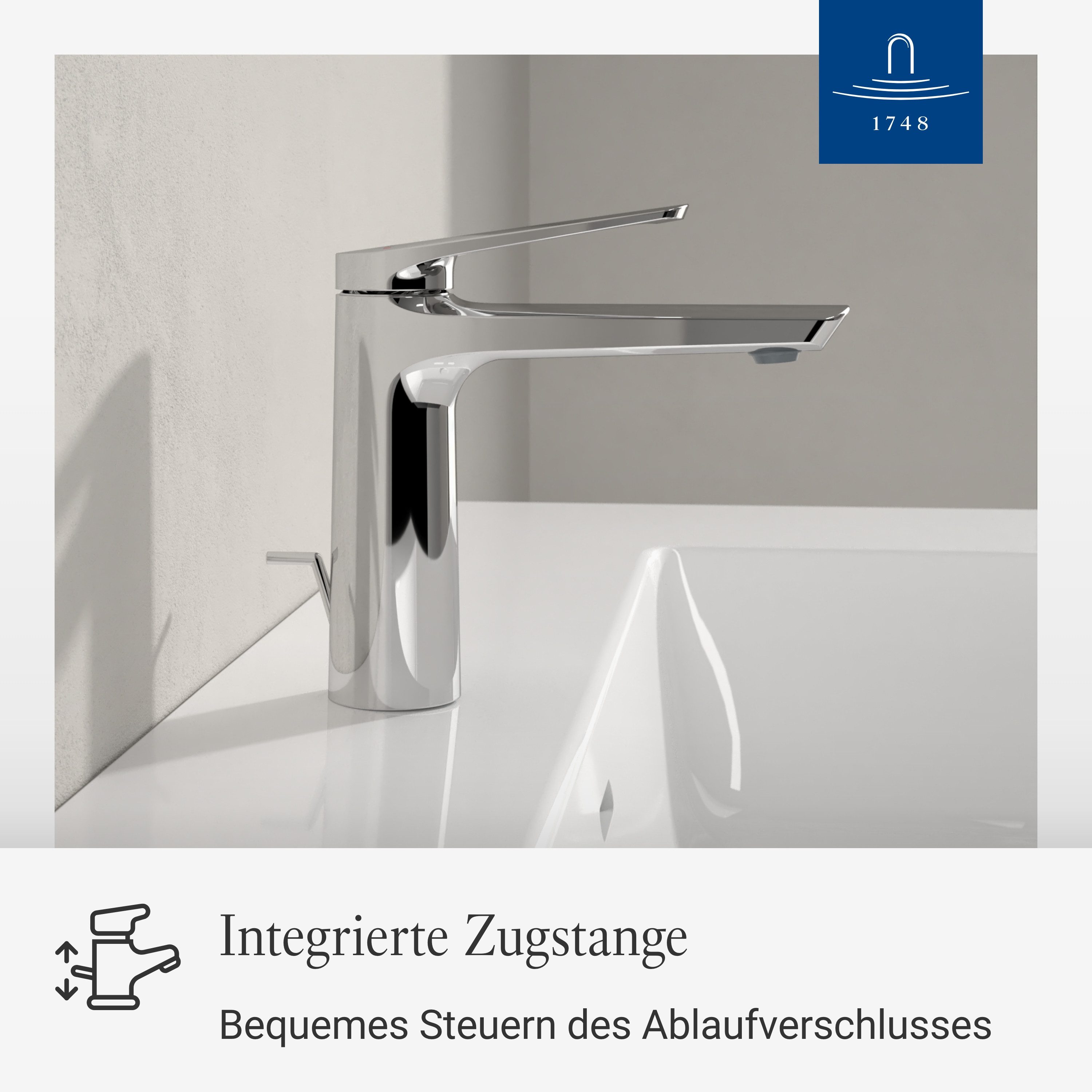 Villeroy & Boch Waschtischarmatur Oasis Wasserhahn Bad mit Zugstange und Keramikkartusche, Waschbeckenarmatur – Bild 4 von 5
