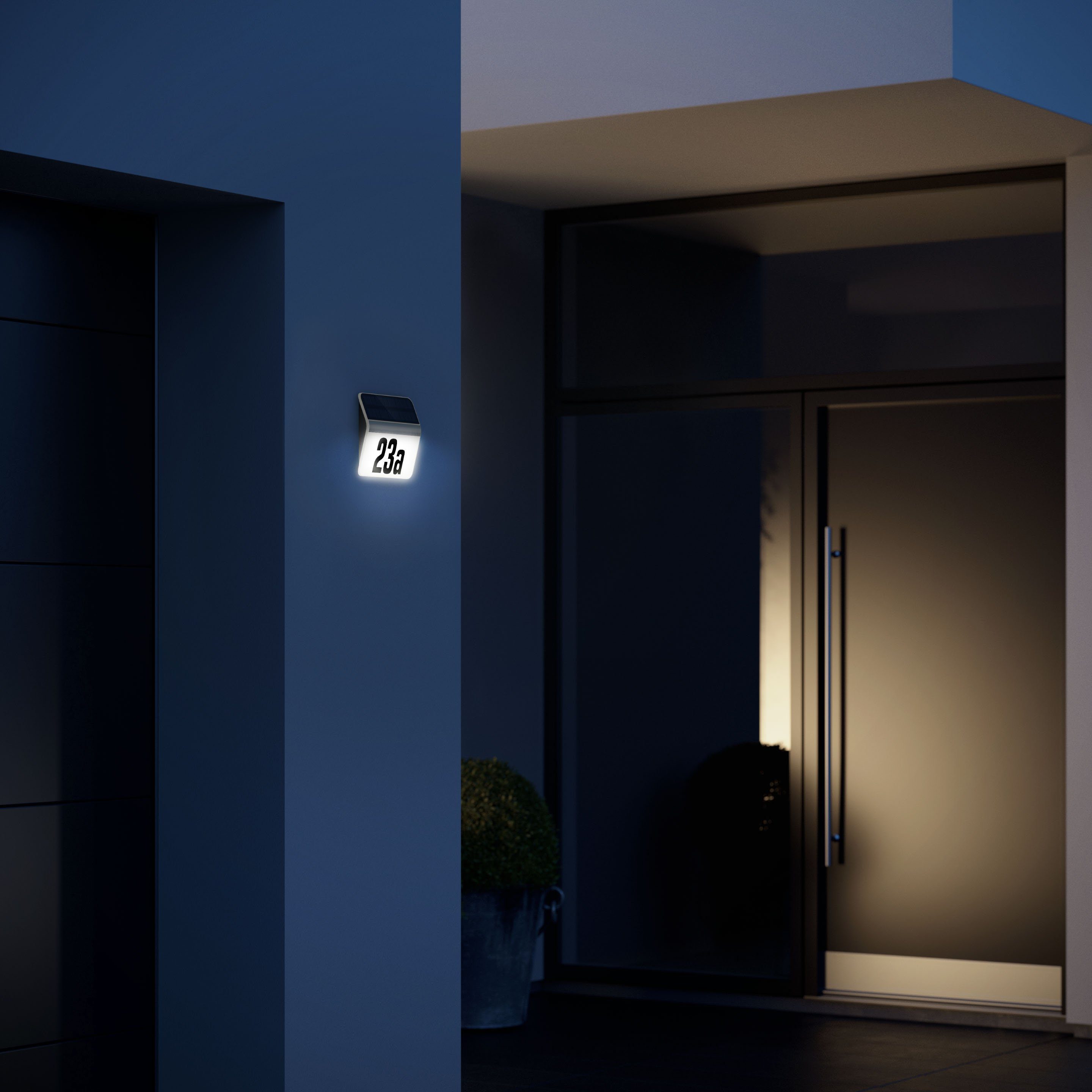 LiFe-Akku, Netzunabhängig, 0,03 Tageslichtsensor, LED Edelstahl Neutralweiß, steinel XSOLAR, W, Hausnummern-olarleuchte fest integriert, Außen-Wandleuchte