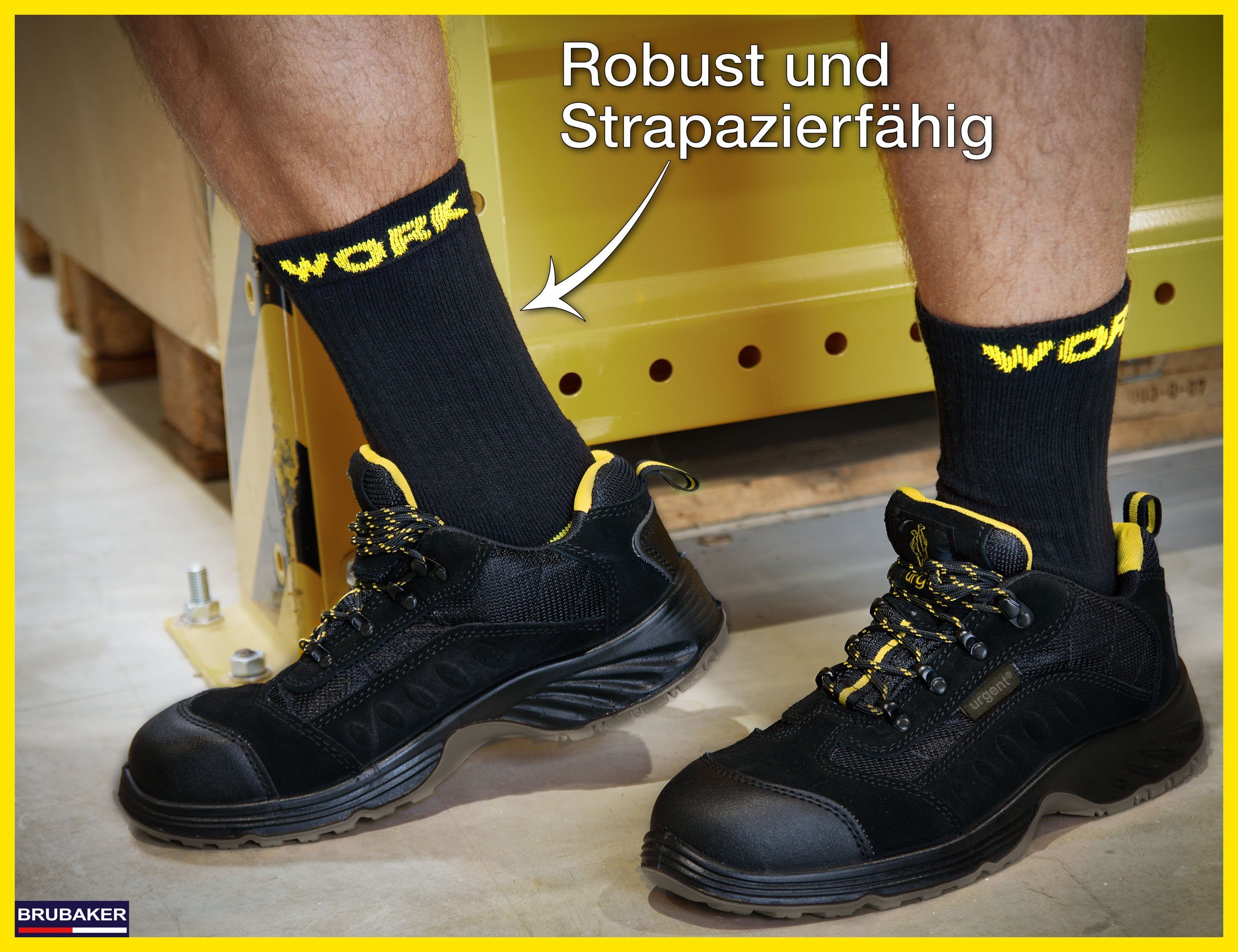 BRUBAKER Arbeitssocken für Herren - WORK Socken für optimalen Schutz in Arbeitsschuhen (Verstärkter Fersen und Zehenbereich, 10-Paar, aus atmungsaktiver Baumwolle) Robuste Funktionssocken für optimalen Halt auf der Arbeit